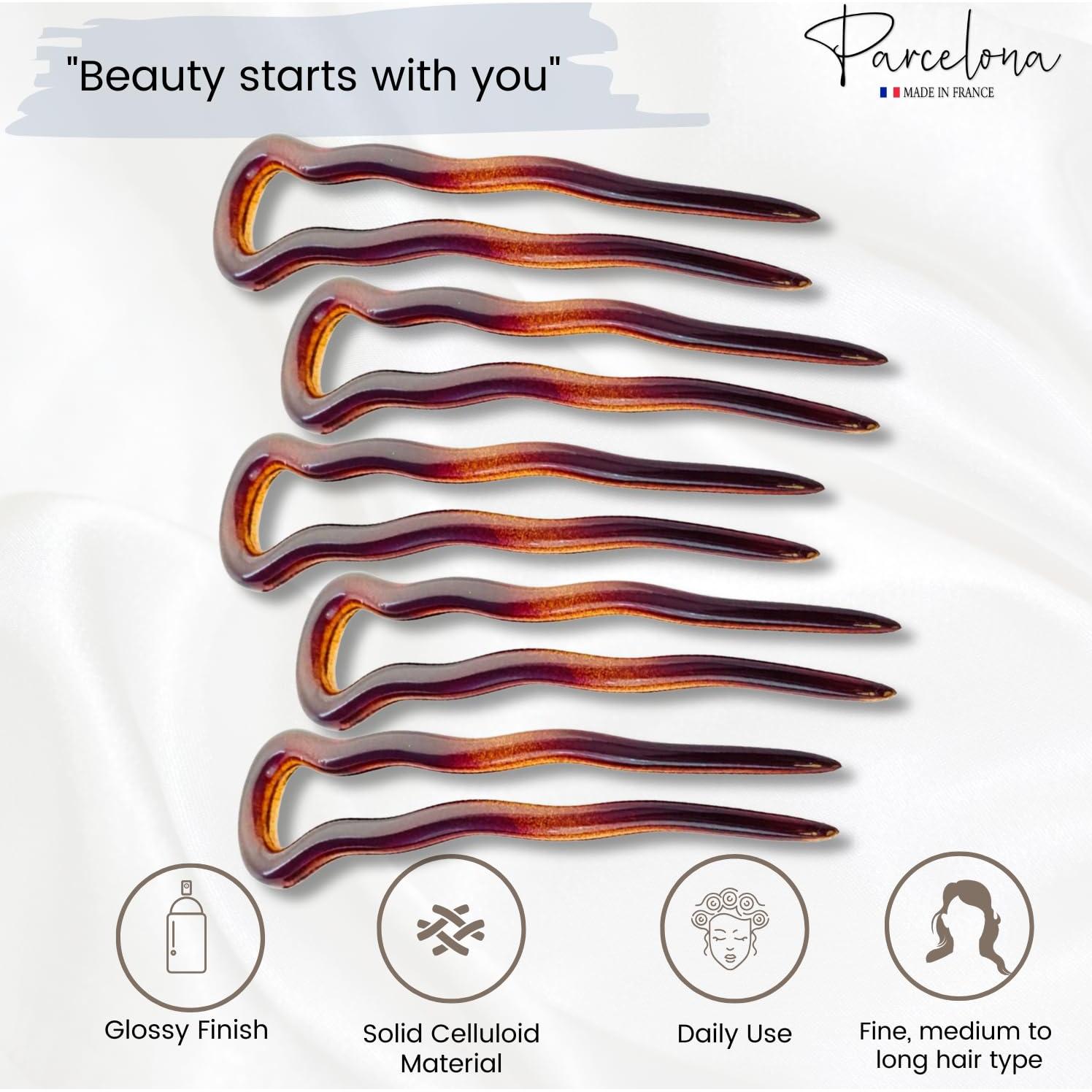 Horquillas de Chignon Parcelona Concha de Tortuga 8 cm - Juego de 6