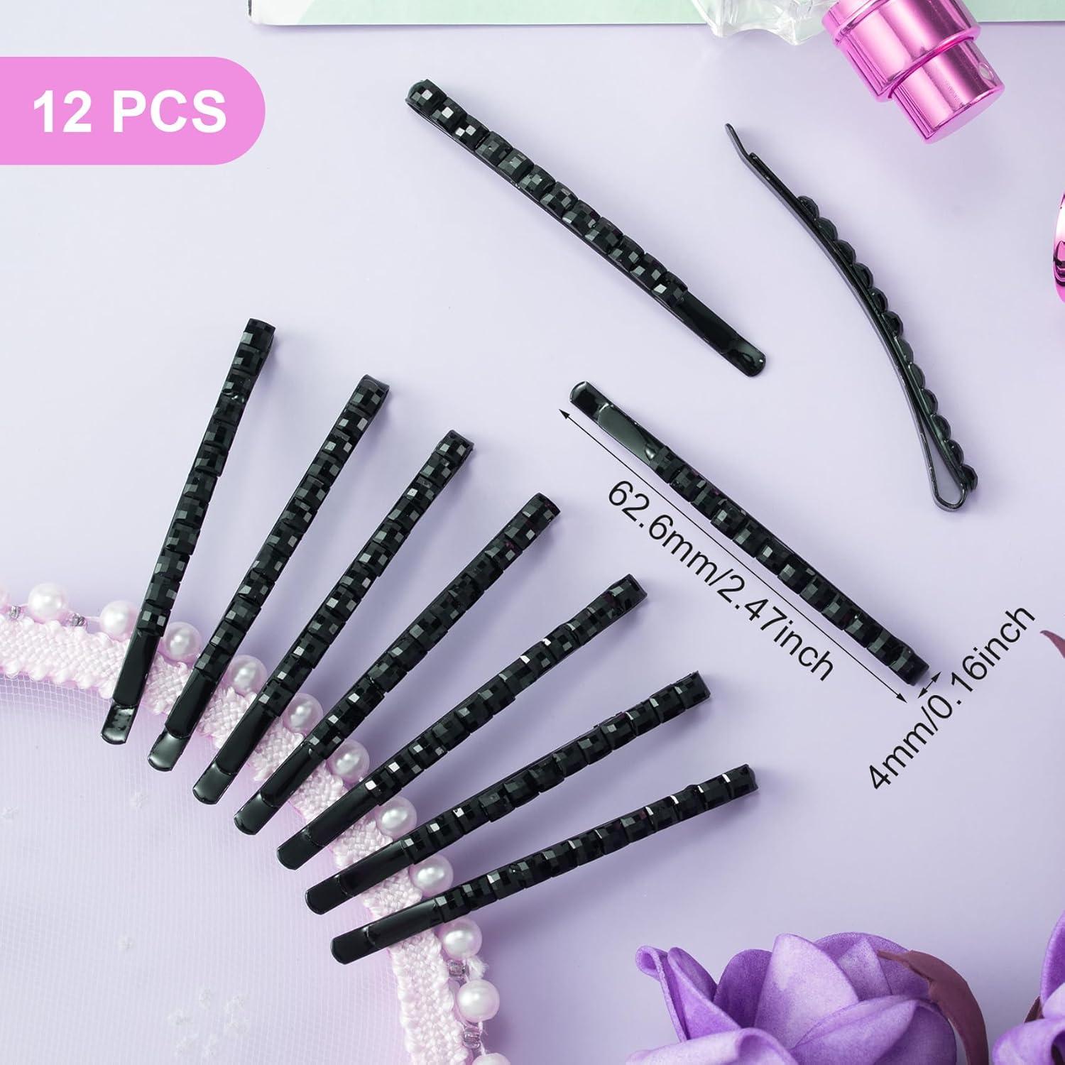 OIIKI 12 Pcs Pasadores de Cabello Rhinestone Negro - Accesorios Elegantes