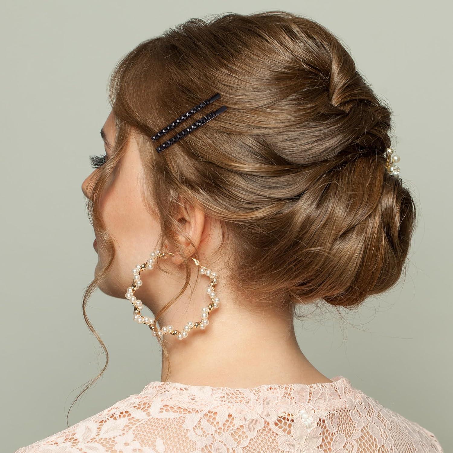 OIIKI 12 Pcs Pasadores de Cabello Rhinestone Negro - Accesorios Elegantes