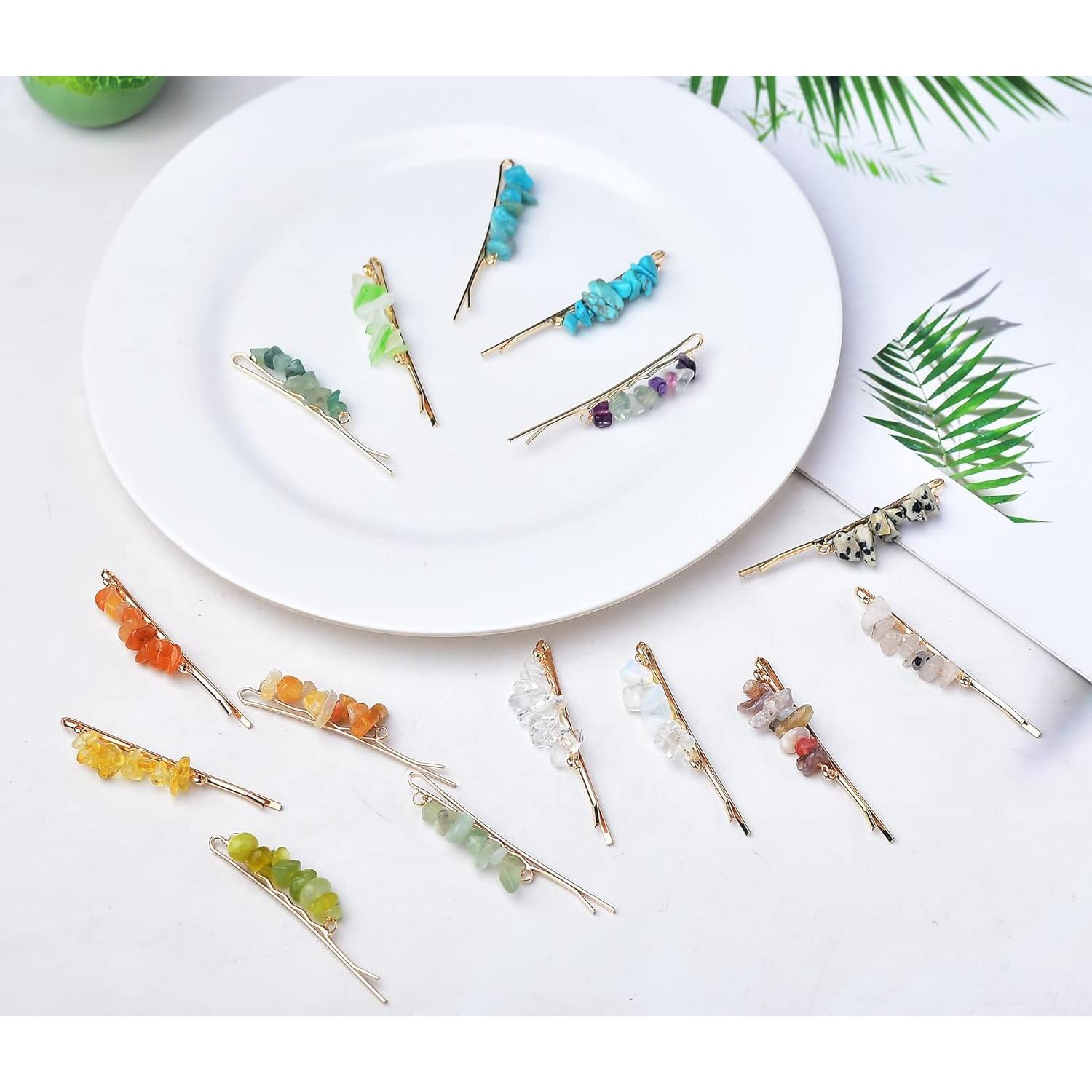 Pinzas de cabello de cristal FZBHRO - Juego de 15 piezas coloridas