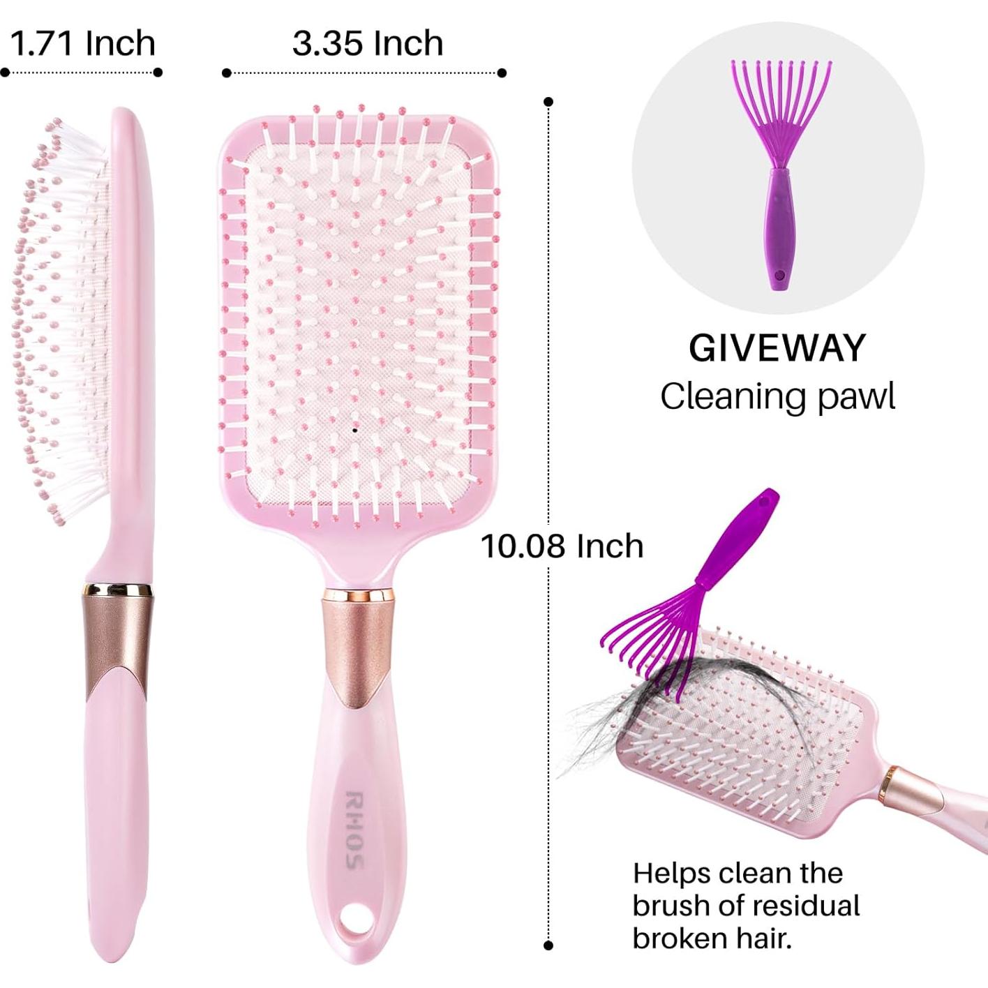 Cepillo Paddle RHOS para Cabello Grueso y Rizado - Rosa