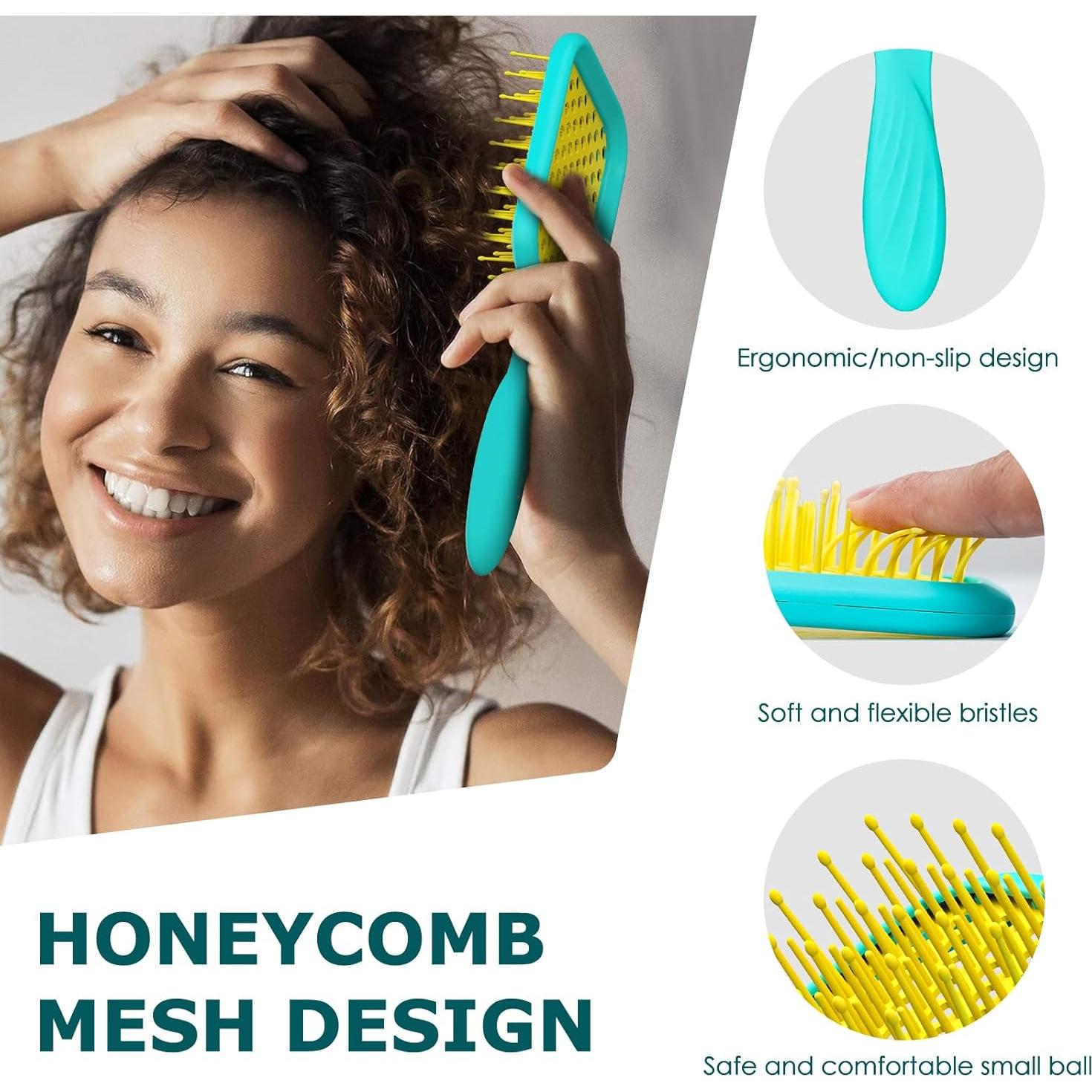 Cepillo Desenredante para Cabello Rizado SHINLEA Amarillo Azul