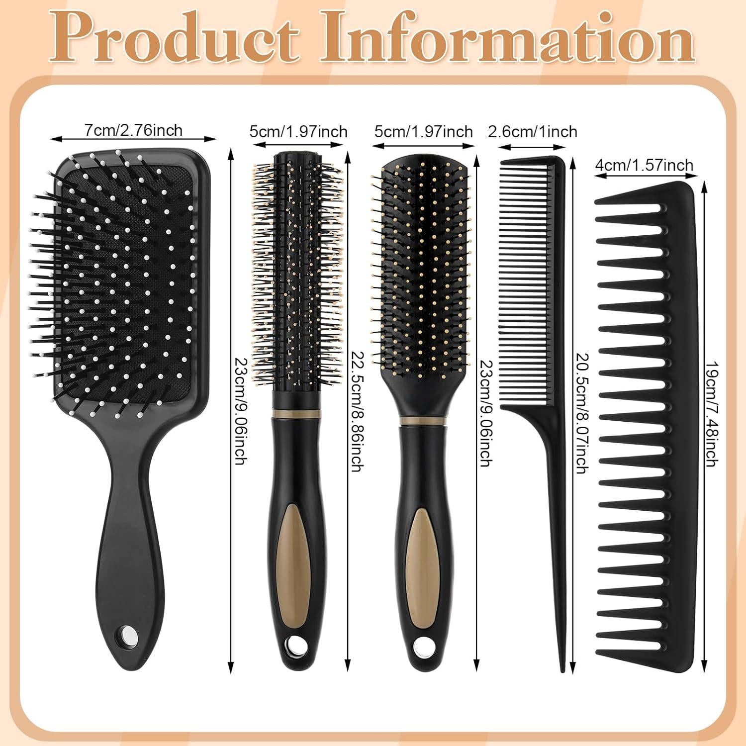 Juego de 5 Cepillos para el Cabello ProSuites - Desenredantes y Peines