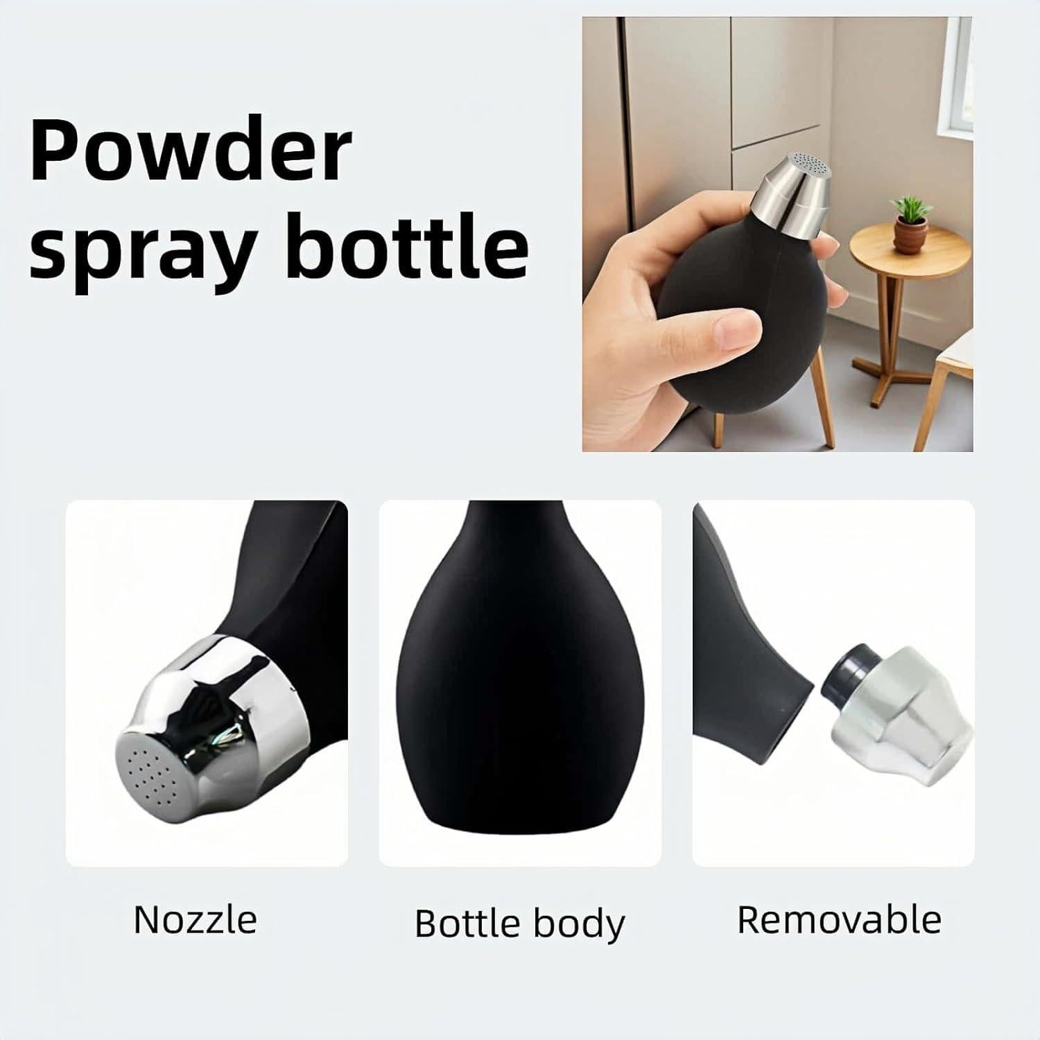 Botella de Spray de Polvo RyanDesign 100ml - Negro, Recargable