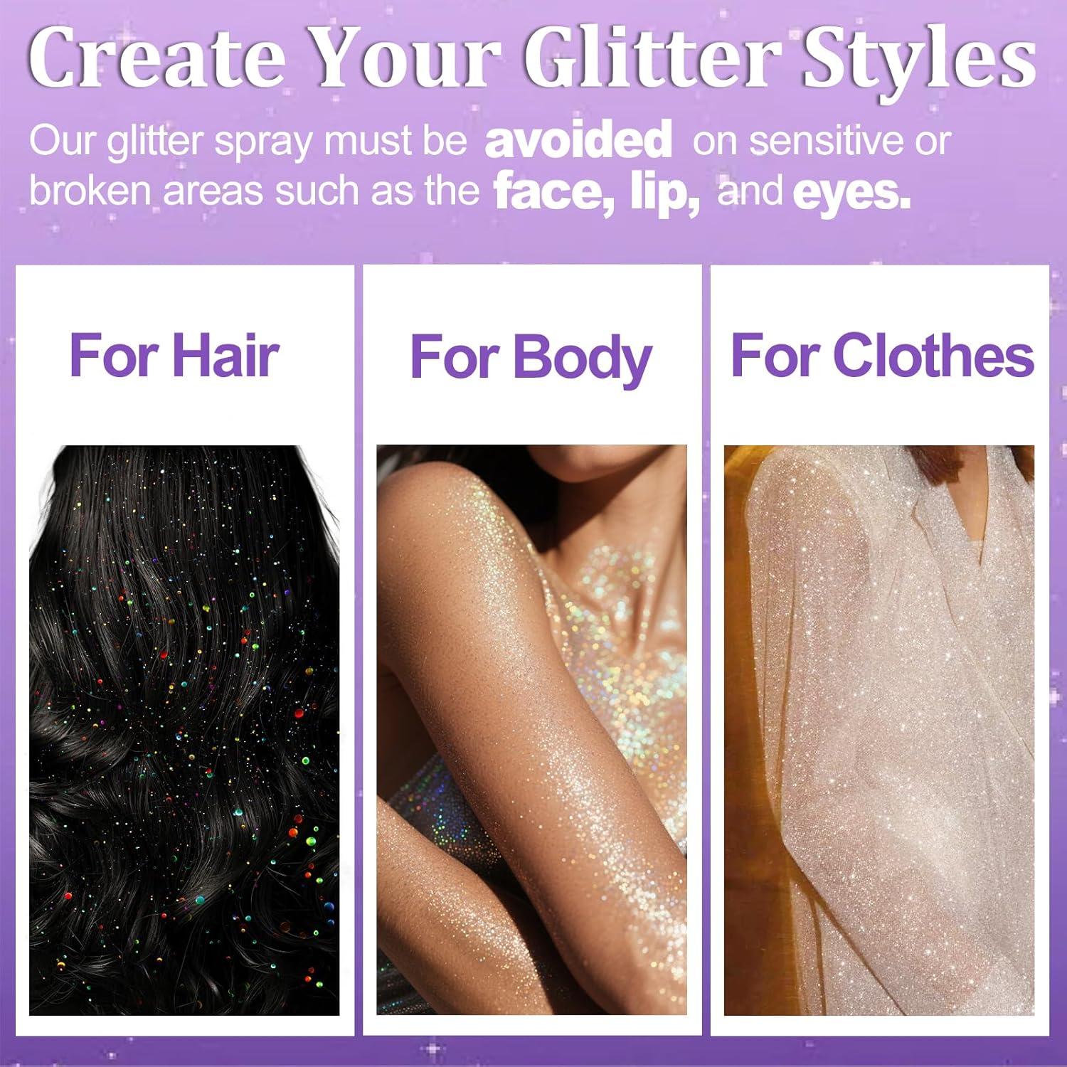 Spray Brillante Yosca 3Pcs 50ml Holográfico para Cuerpo y Cabello