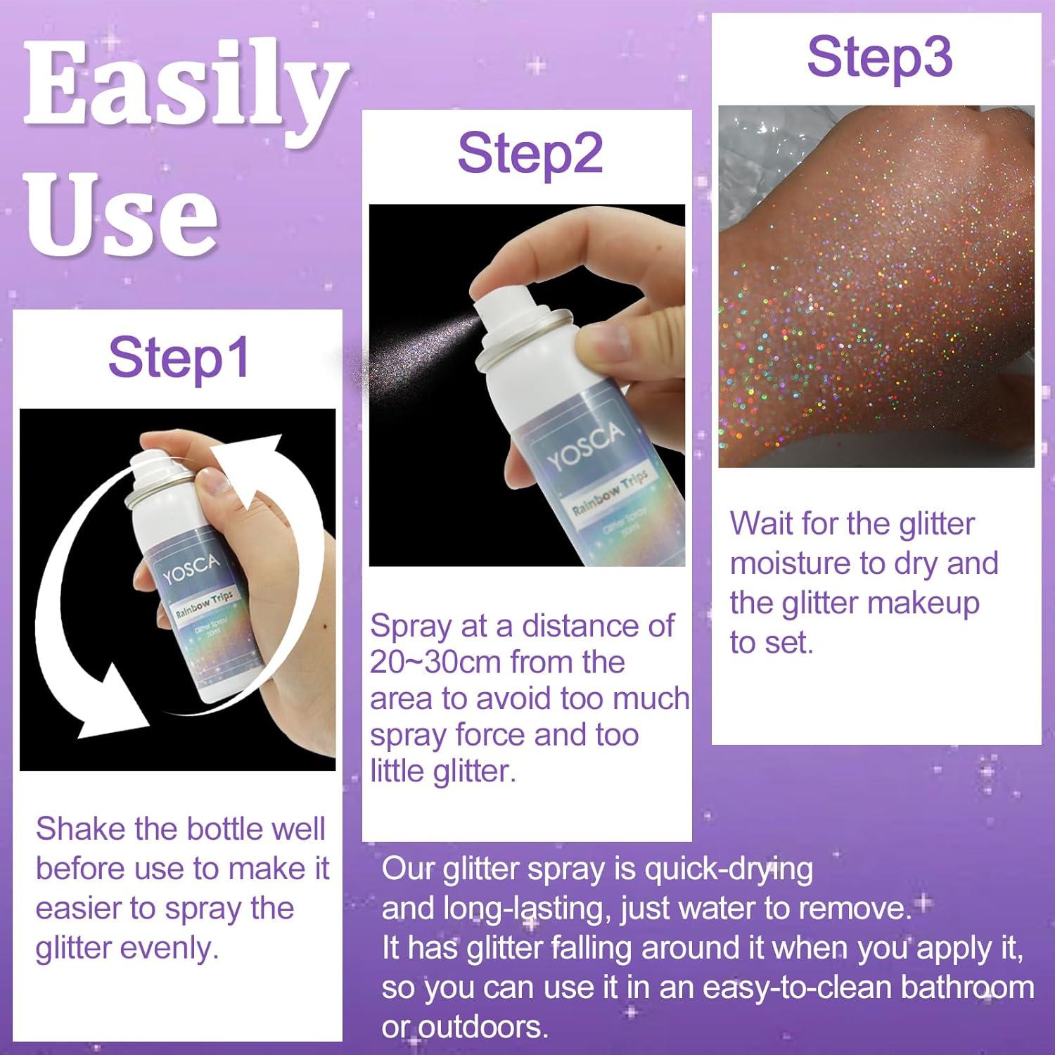 Spray Brillante Yosca 3Pcs 50ml Holográfico para Cuerpo y Cabello