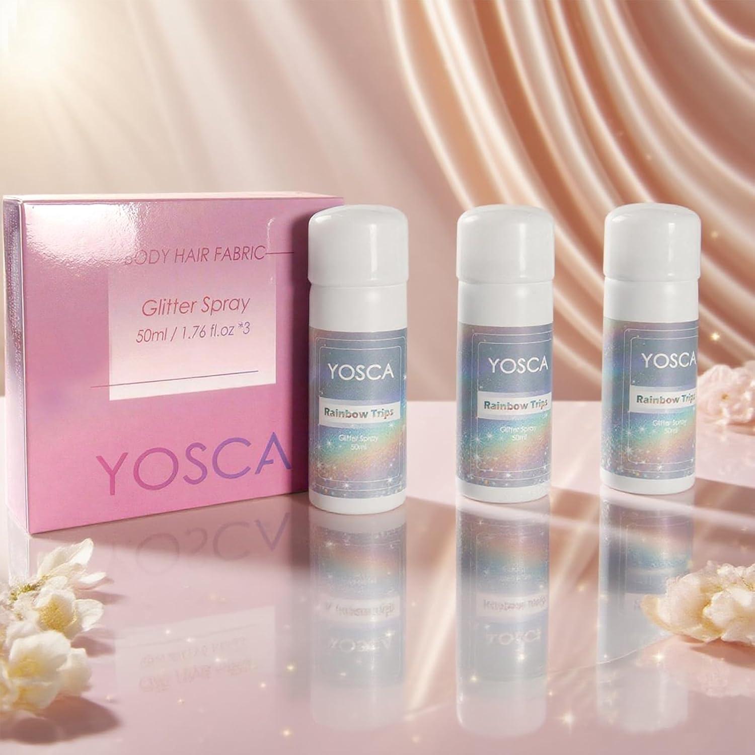 Spray Brillante Yosca 3Pcs 50ml Holográfico para Cuerpo y Cabello