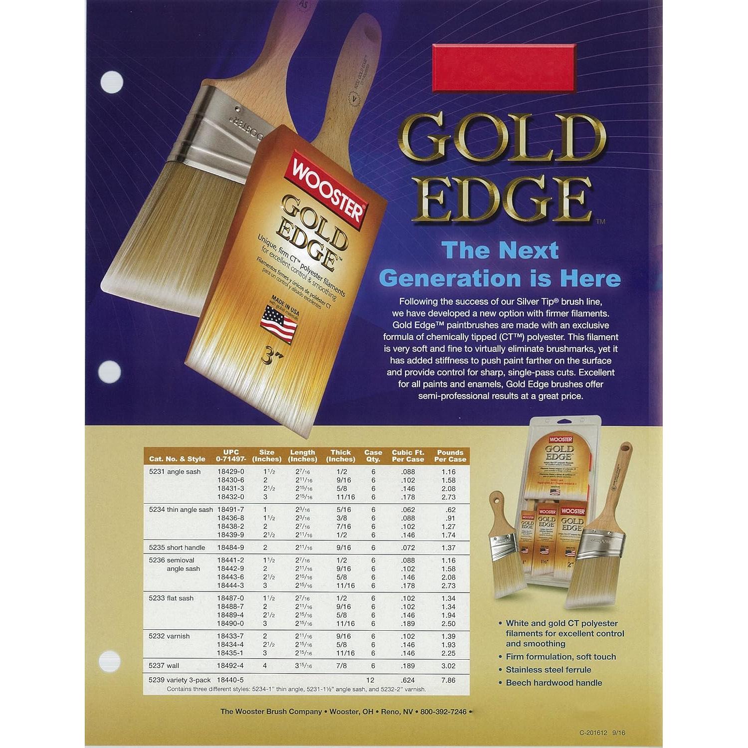 Brocha Wooster 5235 Gold Edge 5 cm Bisel Dorado