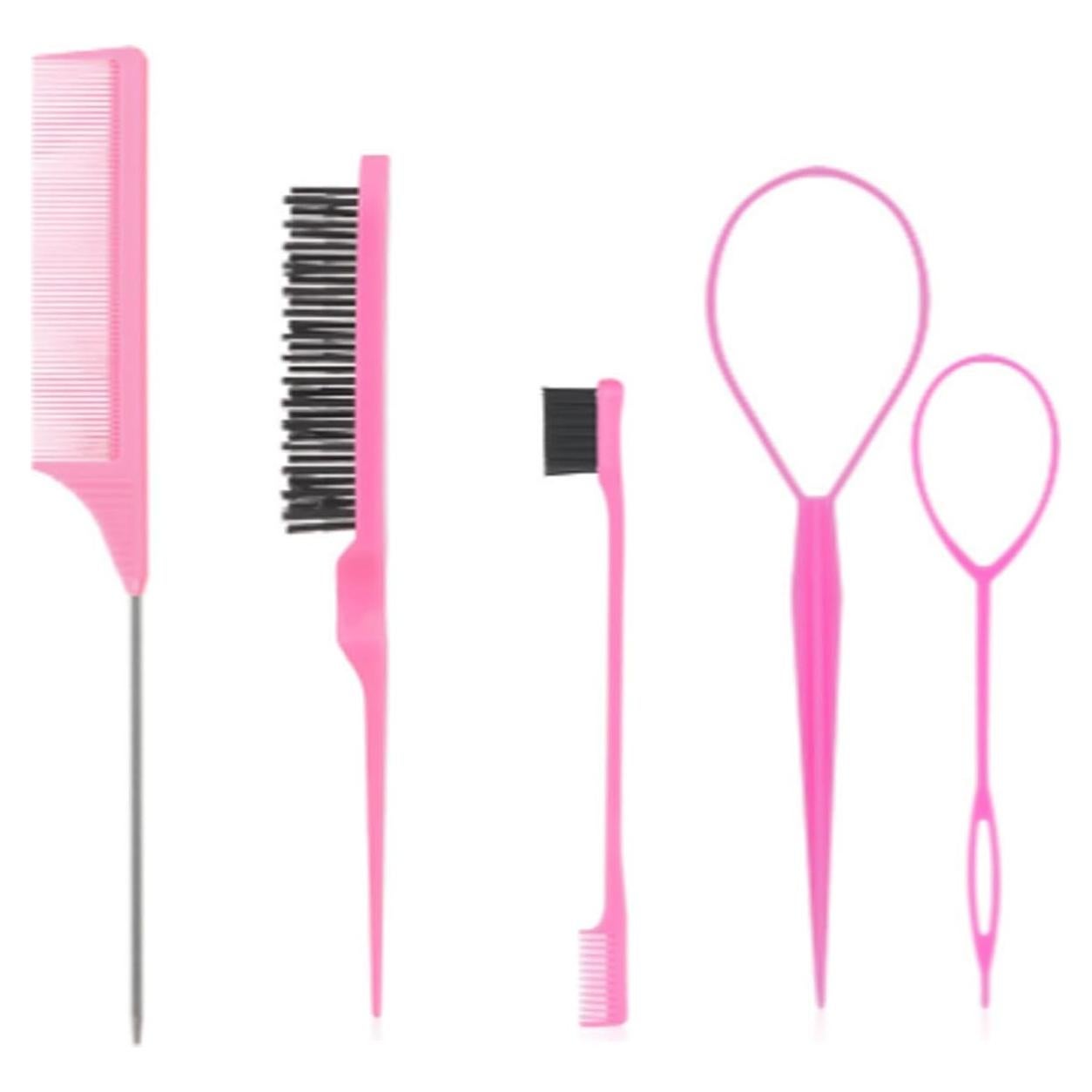 Juego de Peines Rosa 5 Piezas para Cabello Lacio - Genérico