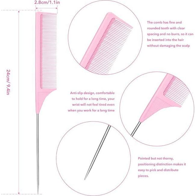 Juego de Peines Rosa 5 Piezas para Cabello Lacio - Genérico