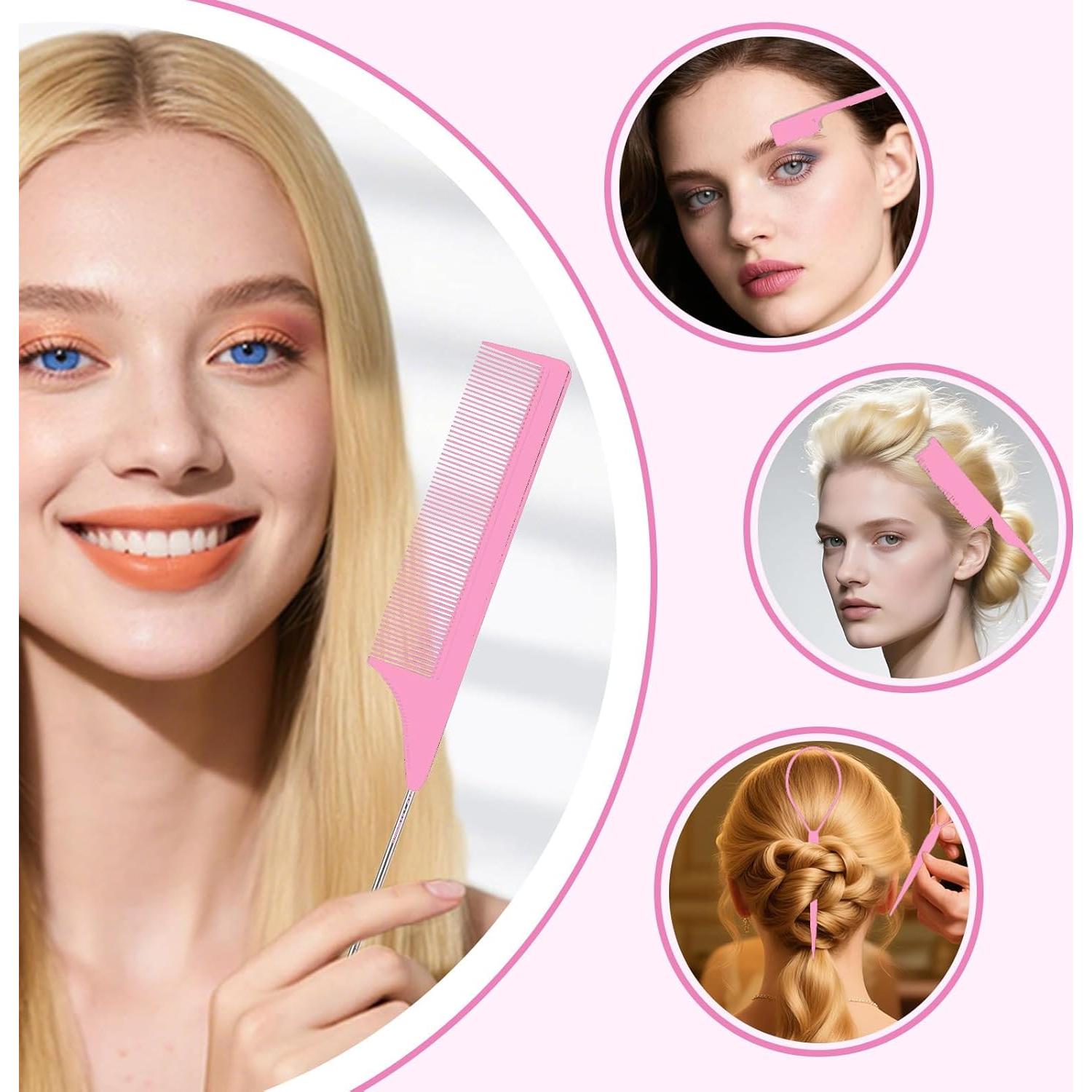 Juego de Peines Rosa 5 Piezas para Cabello Lacio - Genérico