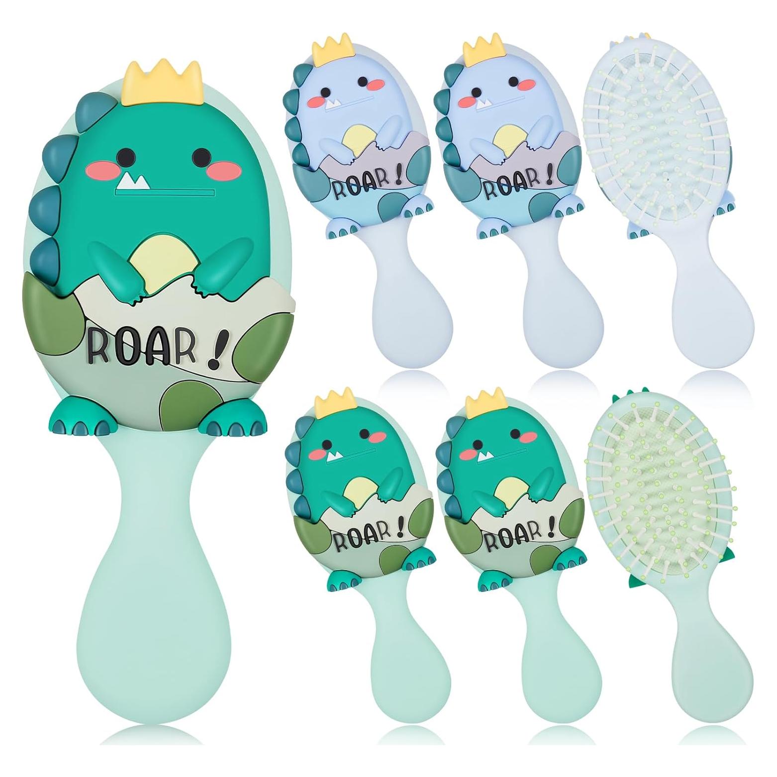 6 Mini Cepillos de Cabello Dinosaurio Verde y Azul para Niños