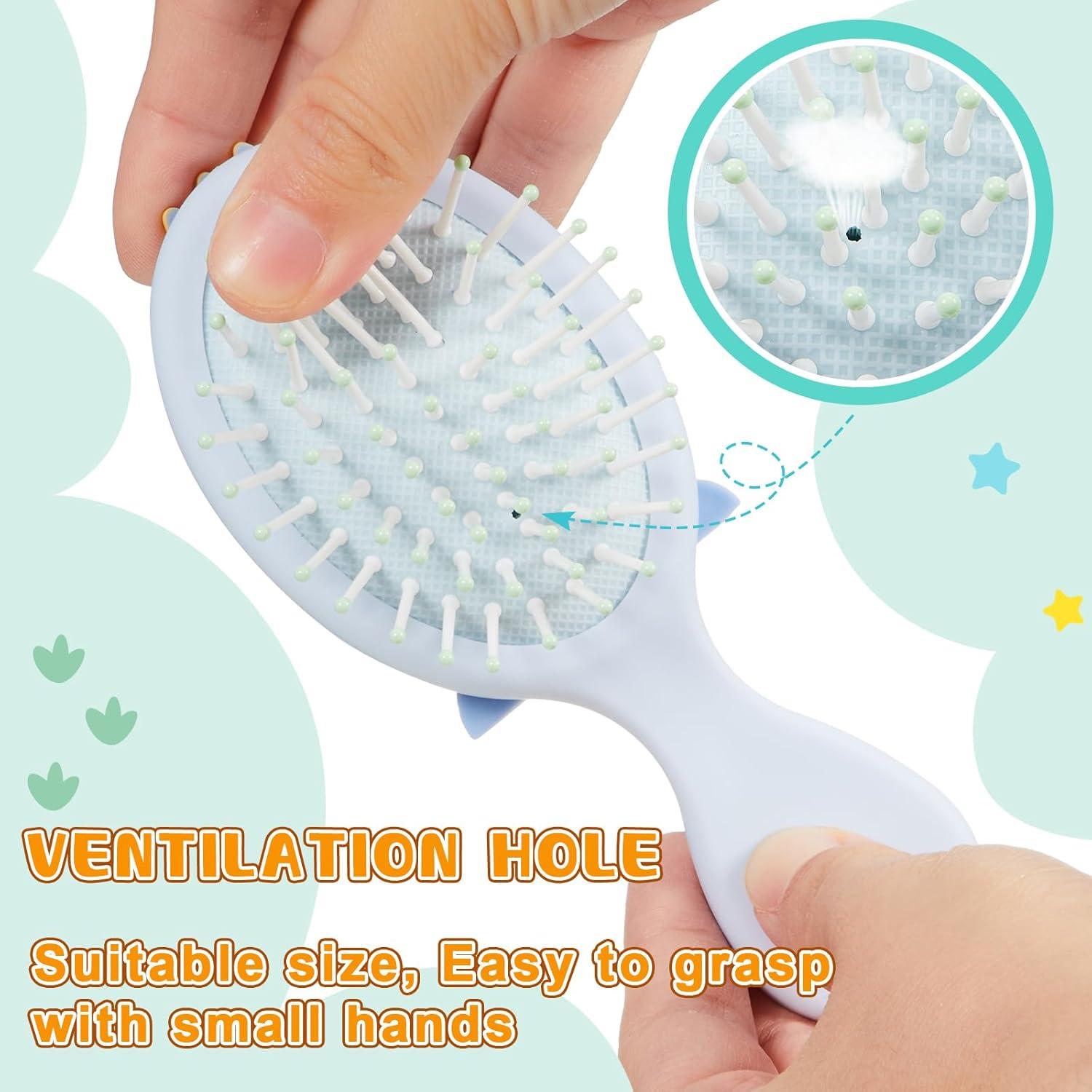 6 Mini Cepillos de Cabello Dinosaurio Verde y Azul para Niños