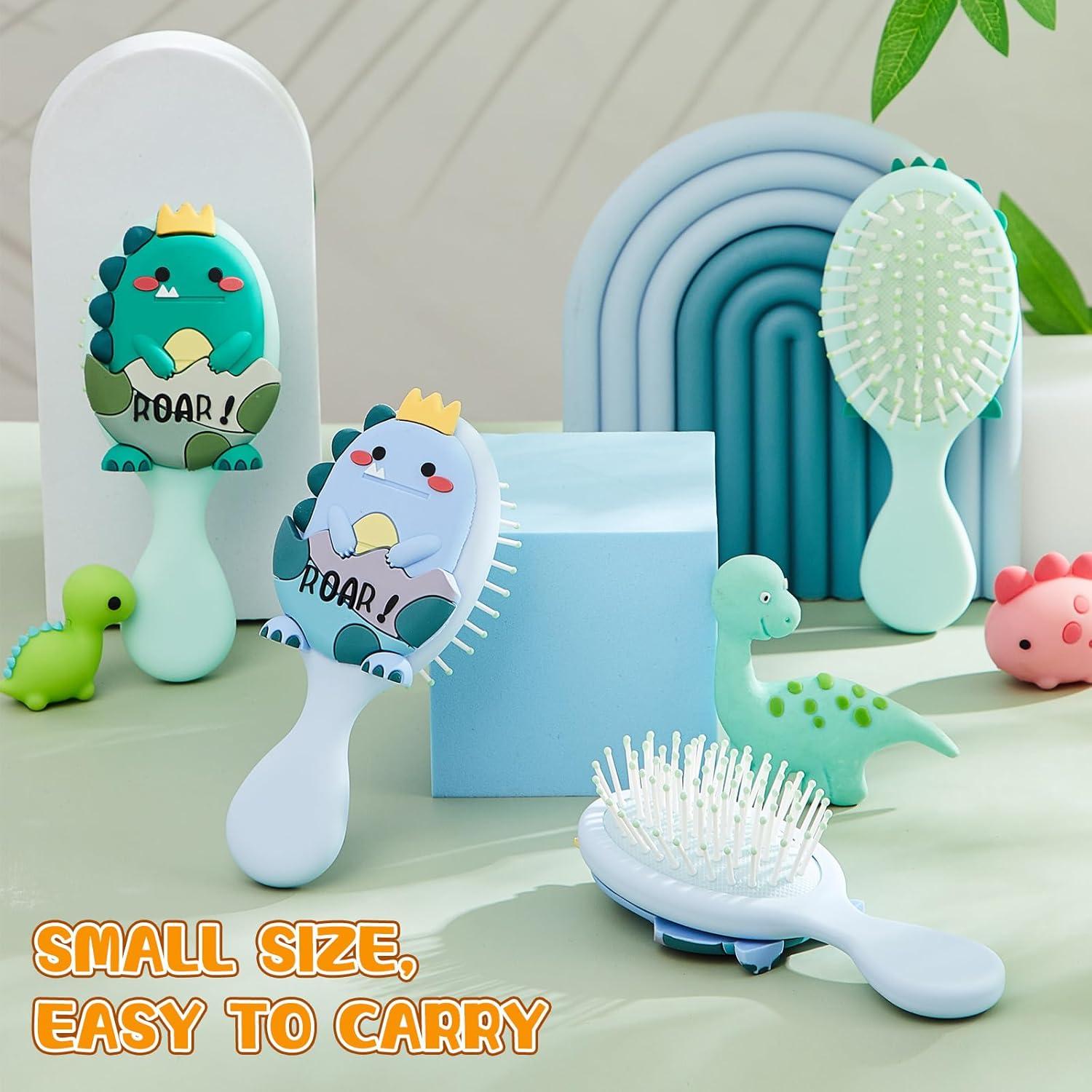 6 Mini Cepillos de Cabello Dinosaurio Verde y Azul para Niños