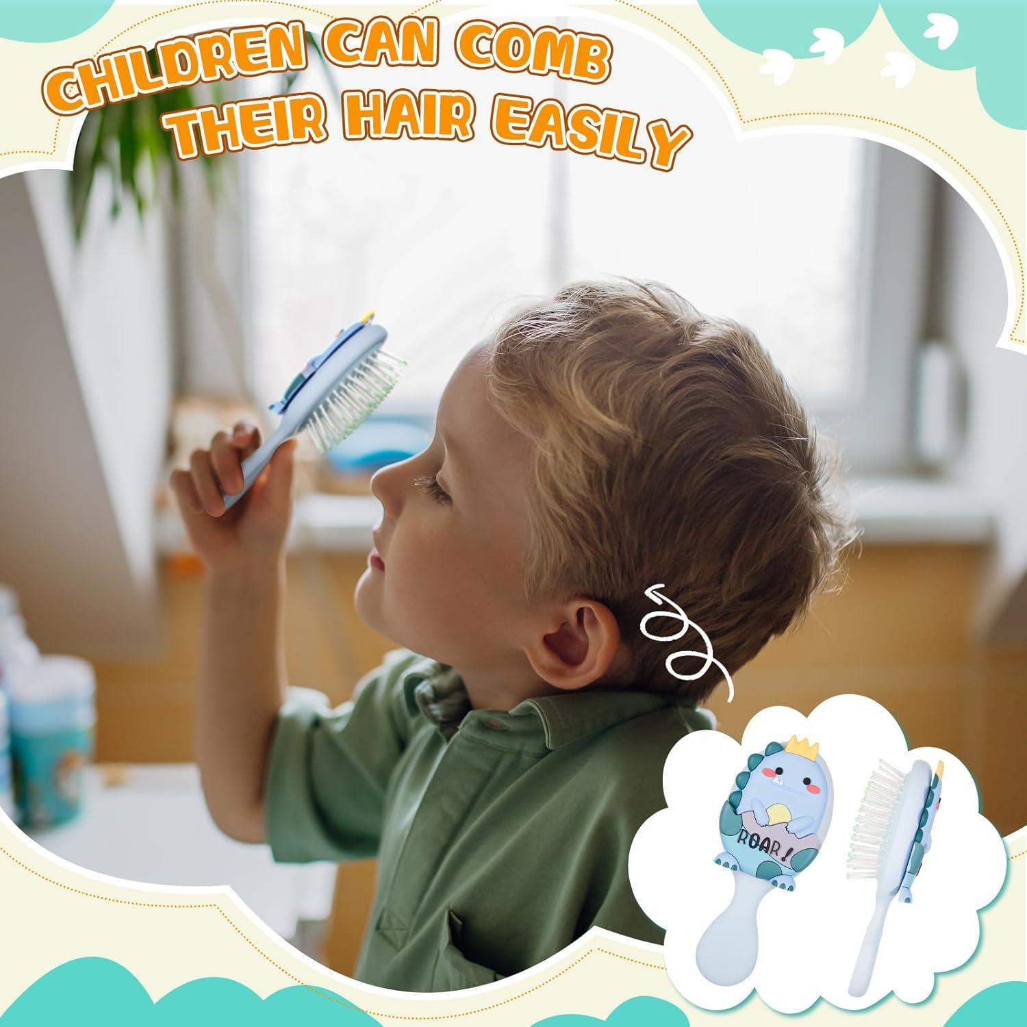 6 Mini Cepillos de Cabello Dinosaurio Verde y Azul para Niños