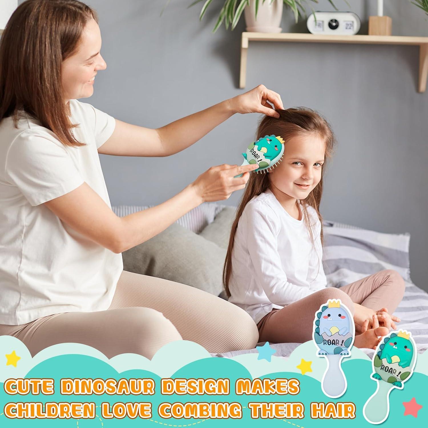 6 Mini Cepillos de Cabello Dinosaurio Verde y Azul para Niños