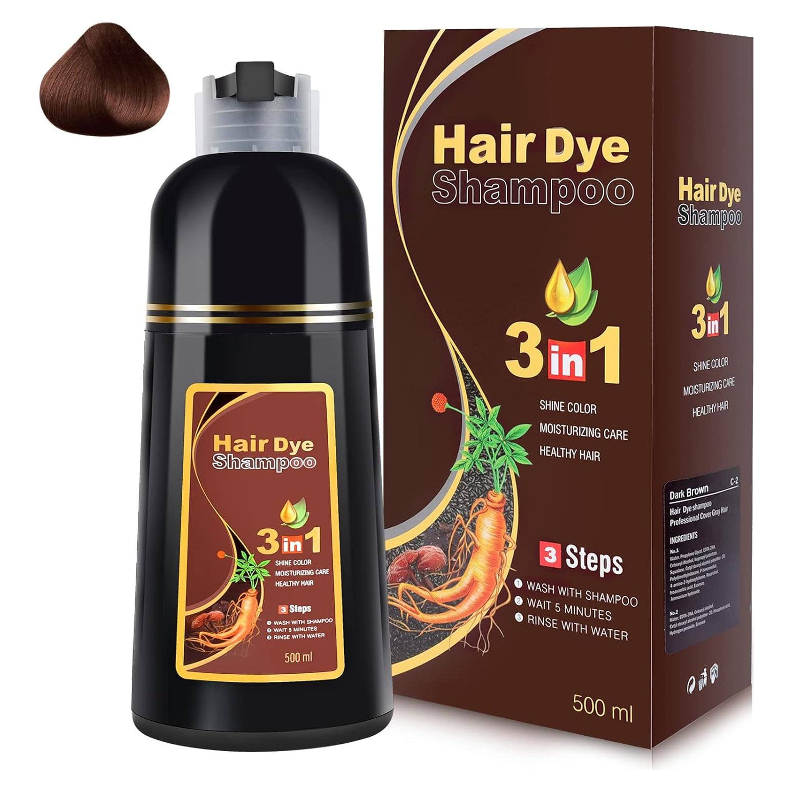 Champú Tinte IIIMEIDU 500ml Marrón Oscuro 3 en 1 Herbal