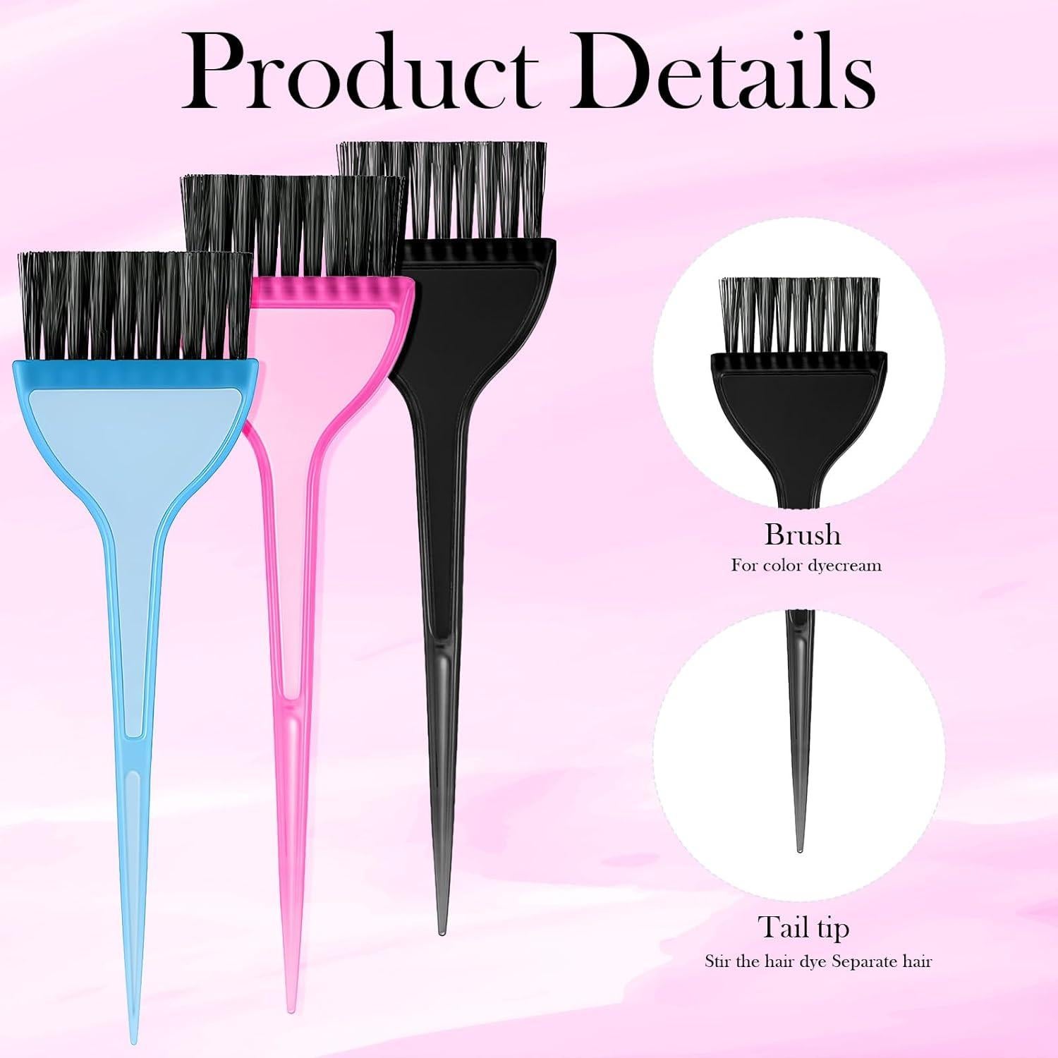 Kit de 3 Brochas para Tinte de Cabello Gtziqa - Negro, Azul, Rosa