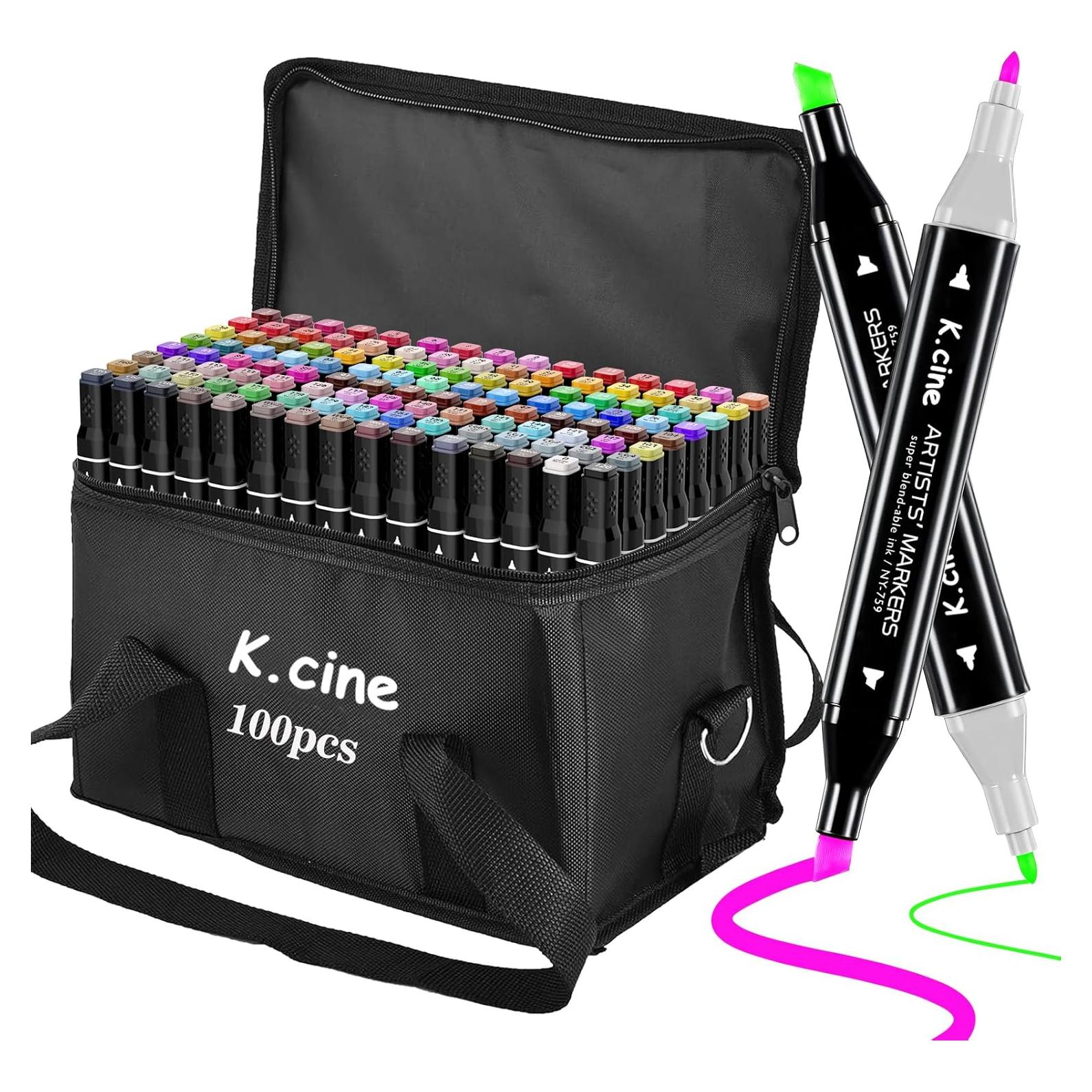 100 Marcadores de Alcohol K.CINE Doble Punta 1-7mm Variados