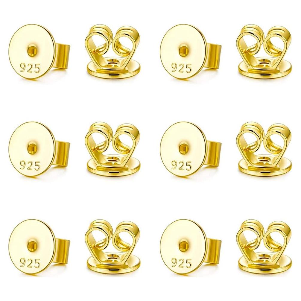 Earring Backs for Studs,18K Gold Ear Backs for Earrings 925 Silver Plated Earring Backs Replacements for Studs/Droopy Ears（6 Pairs）