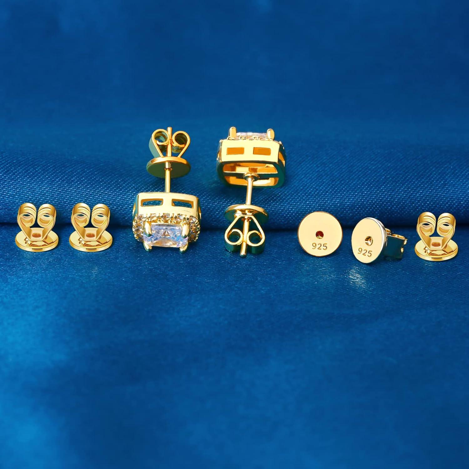 Earring Backs for Studs,18K Gold Ear Backs for Earrings 925 Silver Plated Earring Backs Replacements for Studs/Droopy Ears（6 Pairs）
