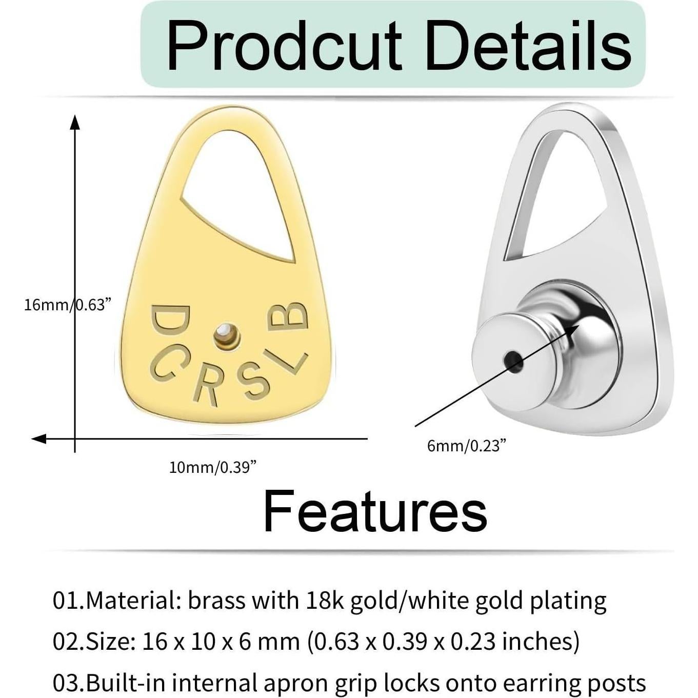Respaldos de Pendientes DCRSLB Triángulo 4 Pcs Hipoalergénicos