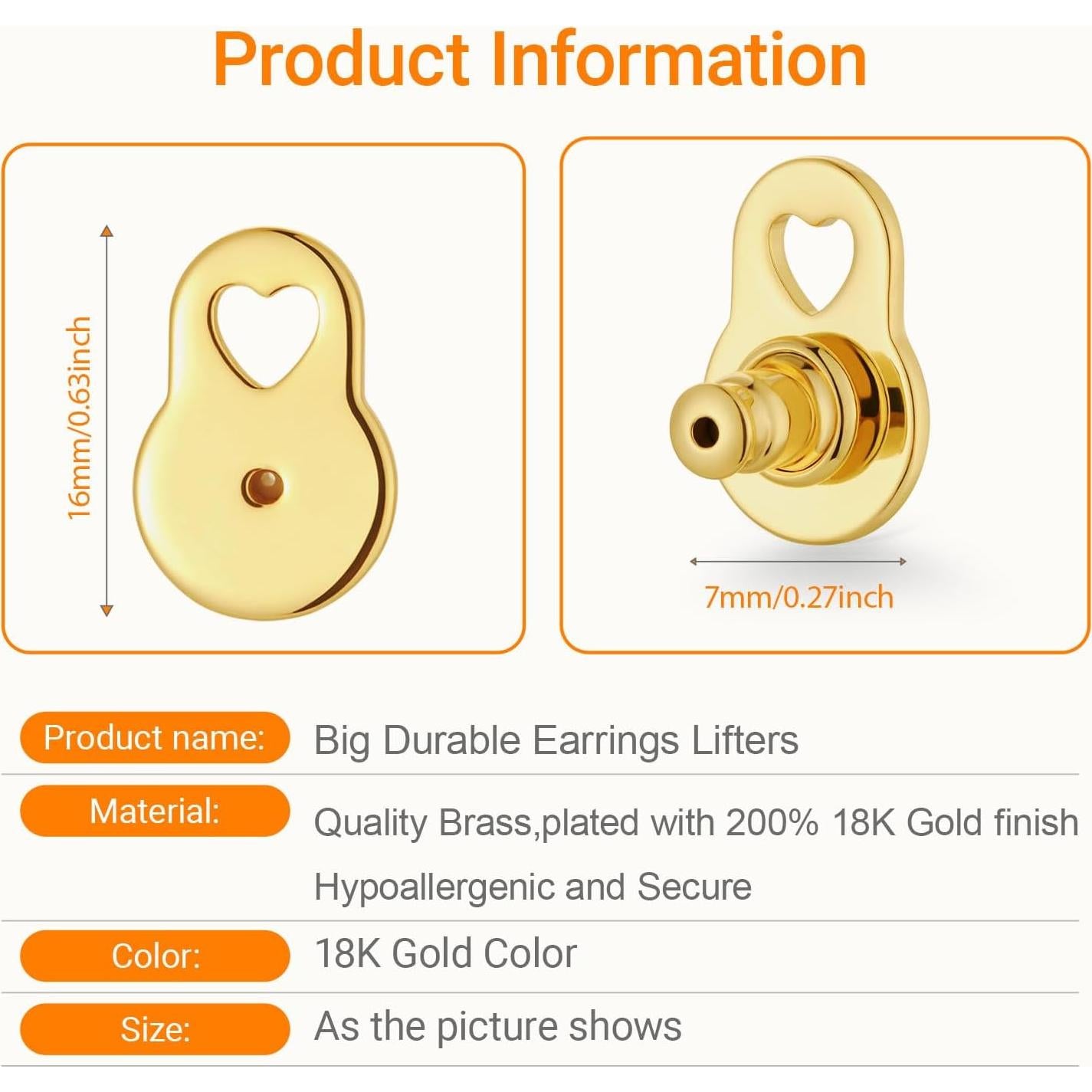 Soportes para Pendientes Hazifes 6 Pcs Dorados con Bloqueo