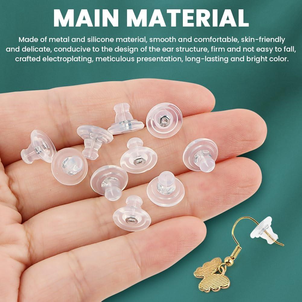 Earring Backs, 18K Gold Silicone Earring Backs, Studs, Hypoallergenice Silicone Earring Backs Replacements for Studs/Droopy Ears, No-Irritate Soft Clear Earring Backs for Adults (Color:Silver)