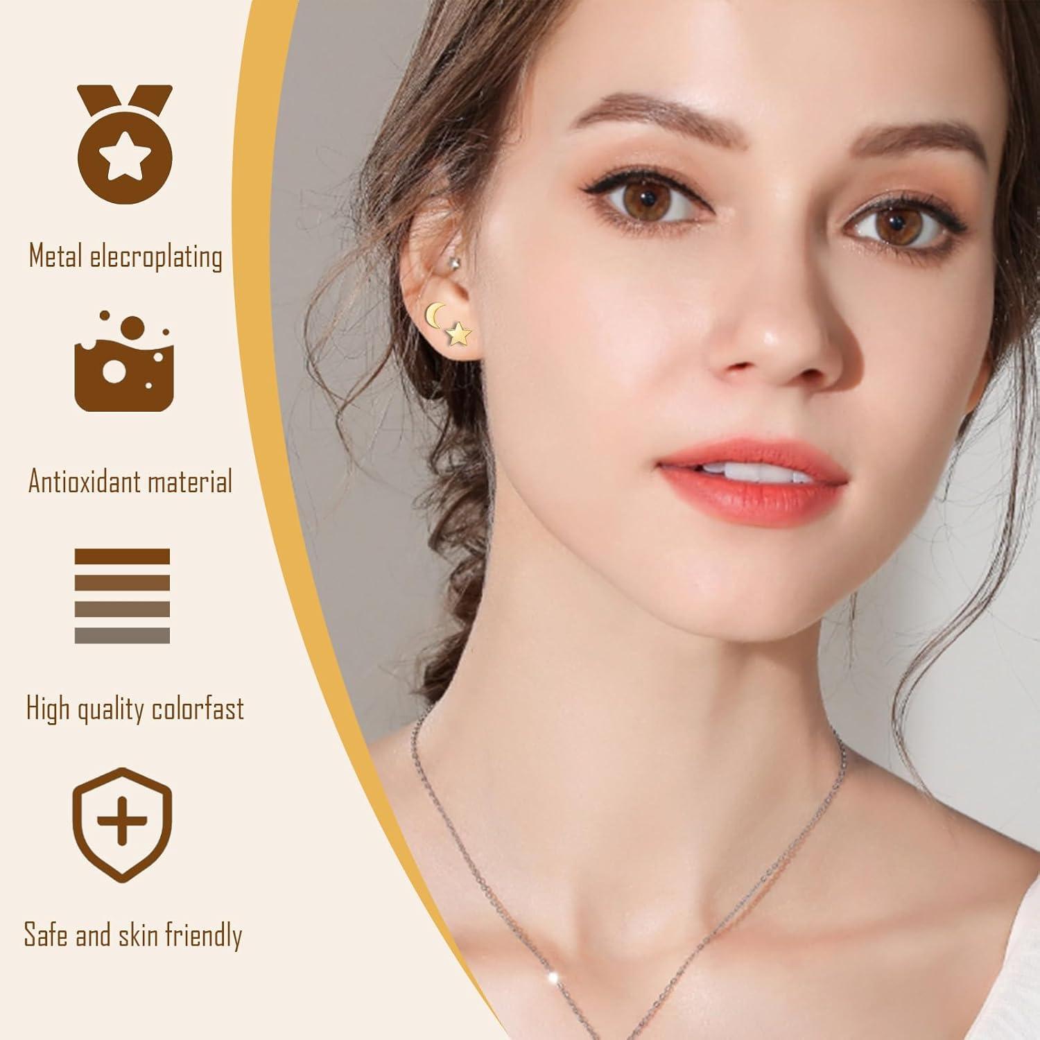 Pendientes de Stud Hopply Acero Quirúrgico Hipoalergénico 3 Pares