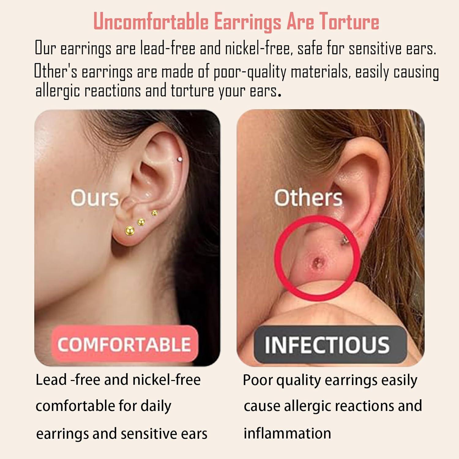 Pendientes de Stud Hopply Acero Quirúrgico Hipoalergénico 3 Pares