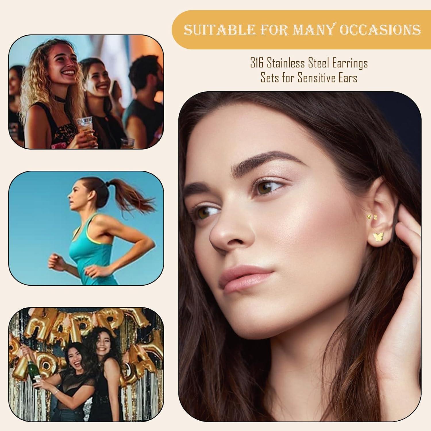 Pendientes de Stud Hopply Acero Quirúrgico Hipoalergénico 3 Pares