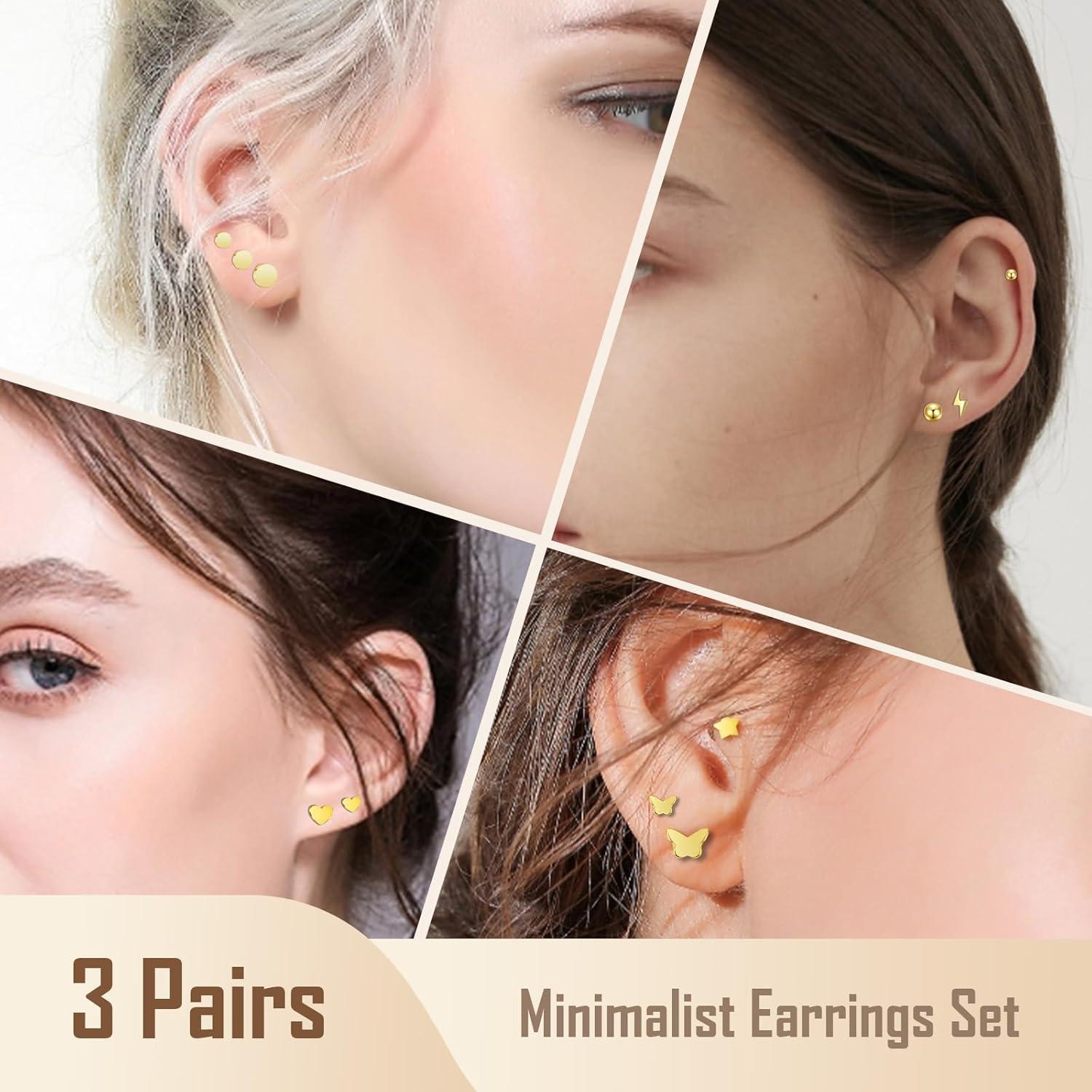 Pendientes de Stud Hopply Acero Quirúrgico Hipoalergénico 3 Pares