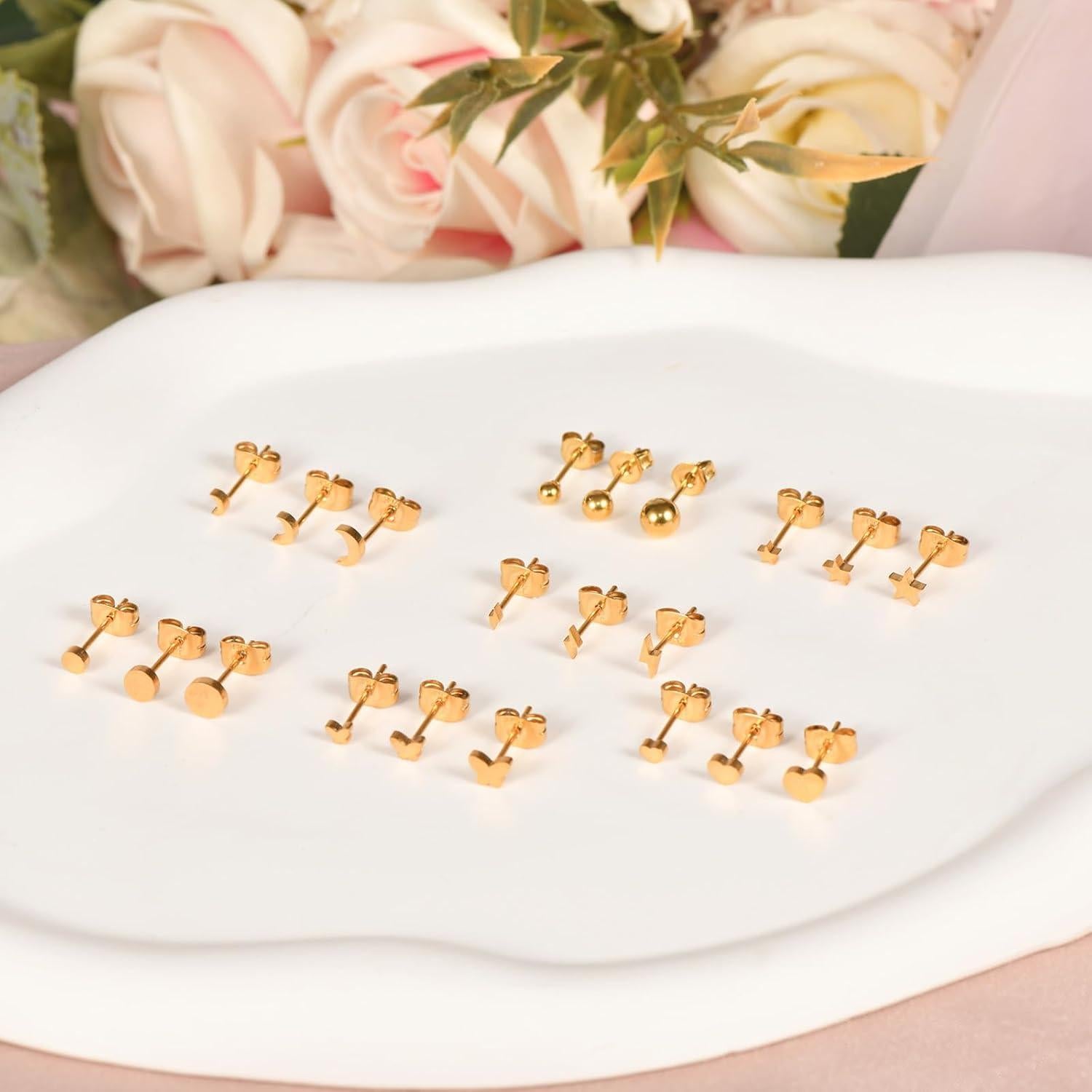 Pendientes de Stud Hopply Acero Quirúrgico Hipoalergénico 3 Pares