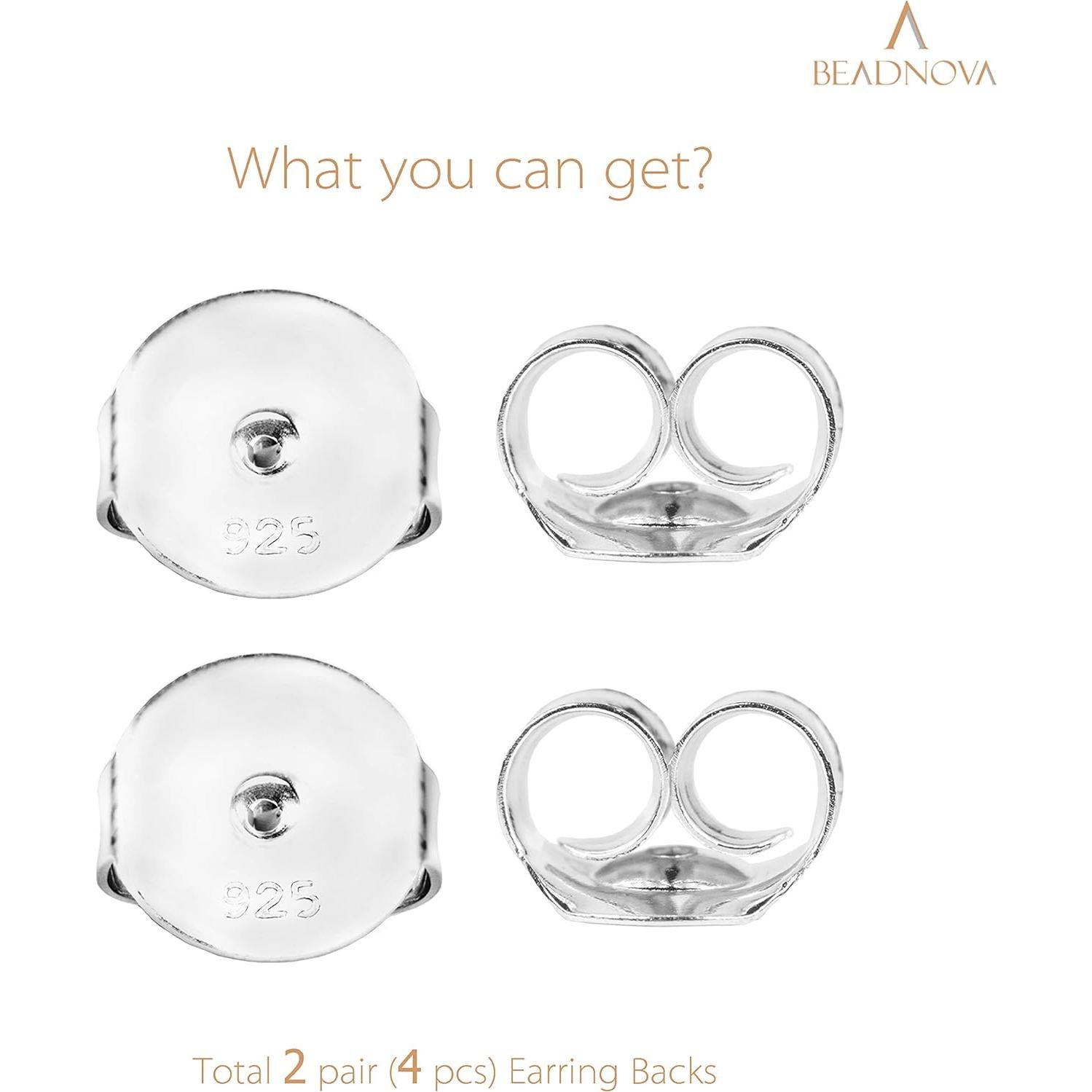 Respaldo de Aretes de Plata Esterlina 925 BEADNOVA - 4 Piezas