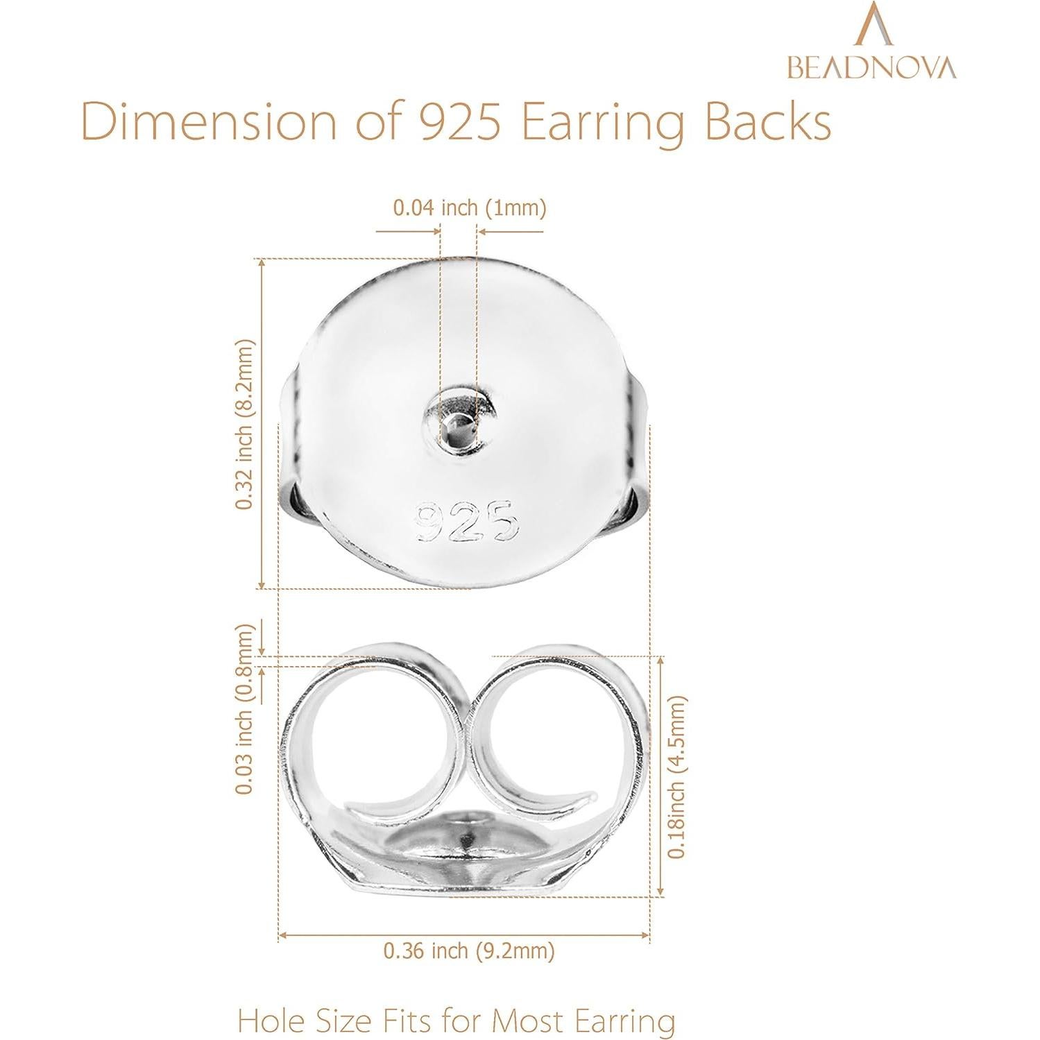 Respaldo de Aretes de Plata Esterlina 925 BEADNOVA - 4 Piezas