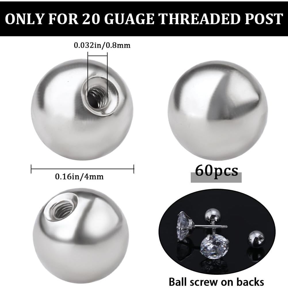 Beebeecraft 60Pcs Respaldos de Aretes Plateados 4mm Acero Inoxidable