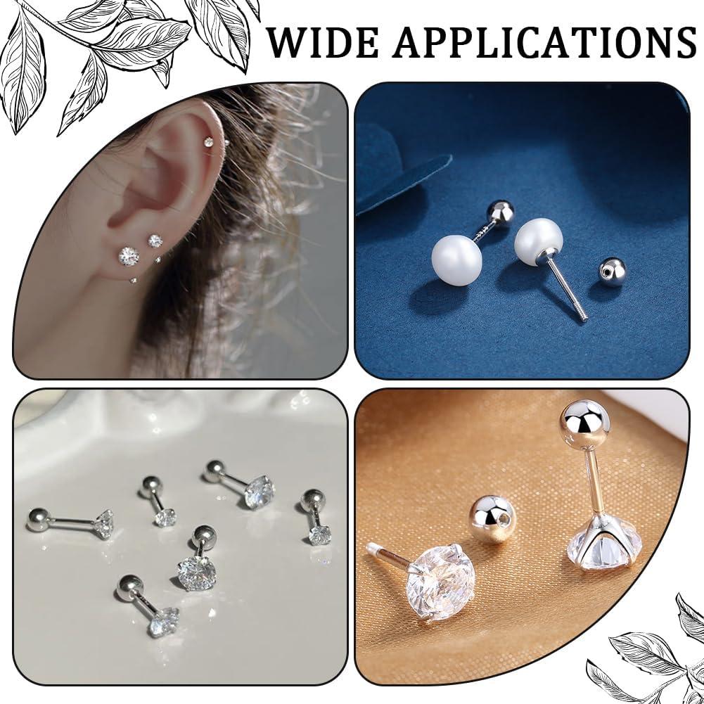 Beebeecraft 60Pcs Respaldos de Aretes Plateados 4mm Acero Inoxidable