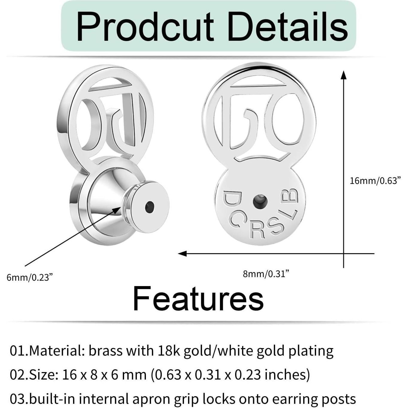 Resortes Elevadores para Pendientes DCRSLB Oro Blanco 16x8 mm