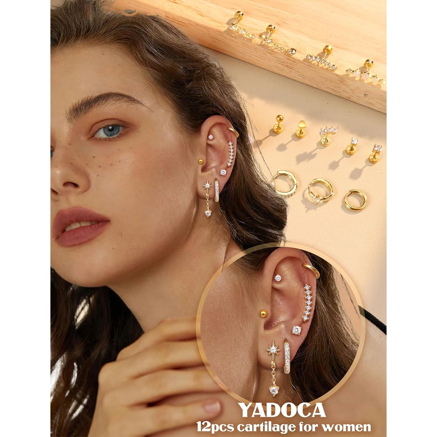 Set de Pendientes de Cartílago YADOCA 12 Piezas Hipoalergénicos