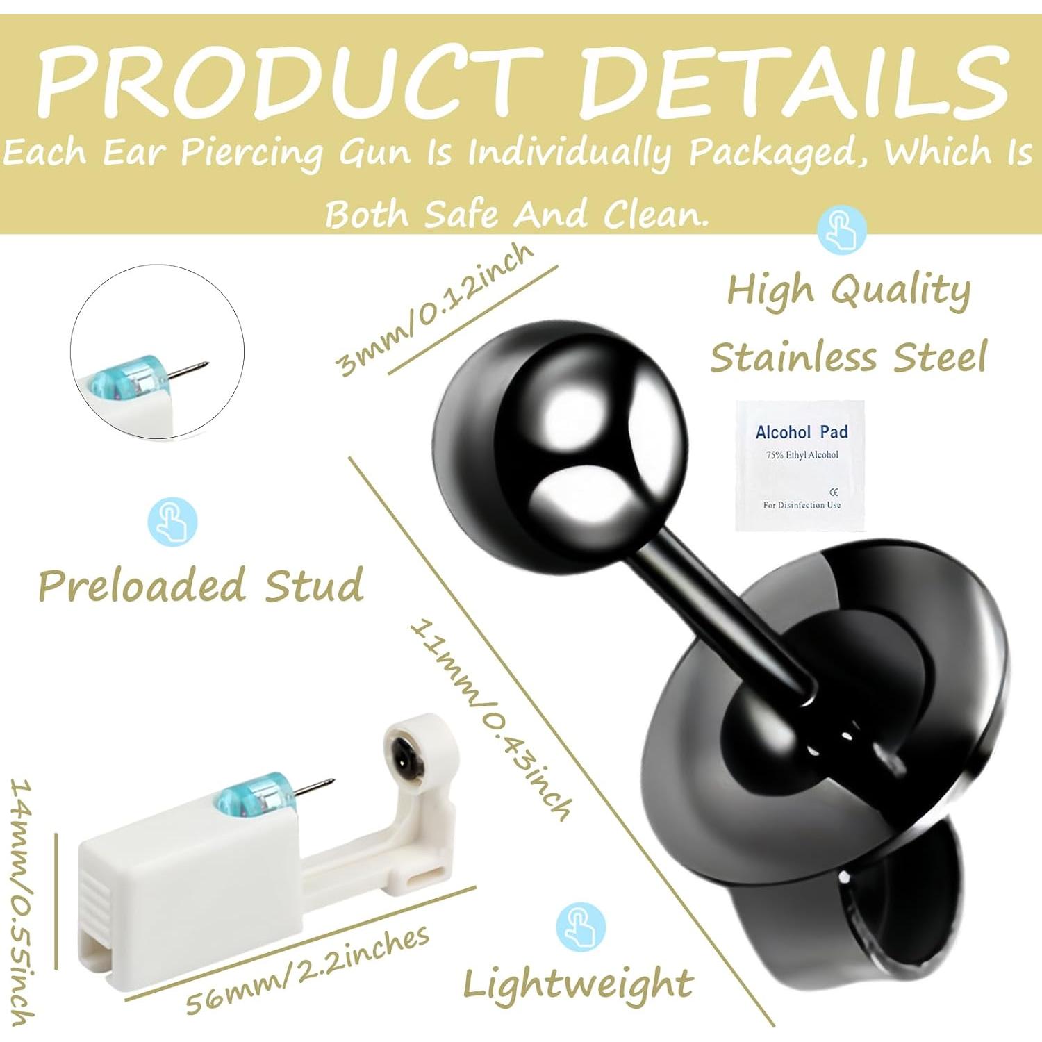 Kit de perforación de orejas 2 piezas - Pistola desechable 3mm