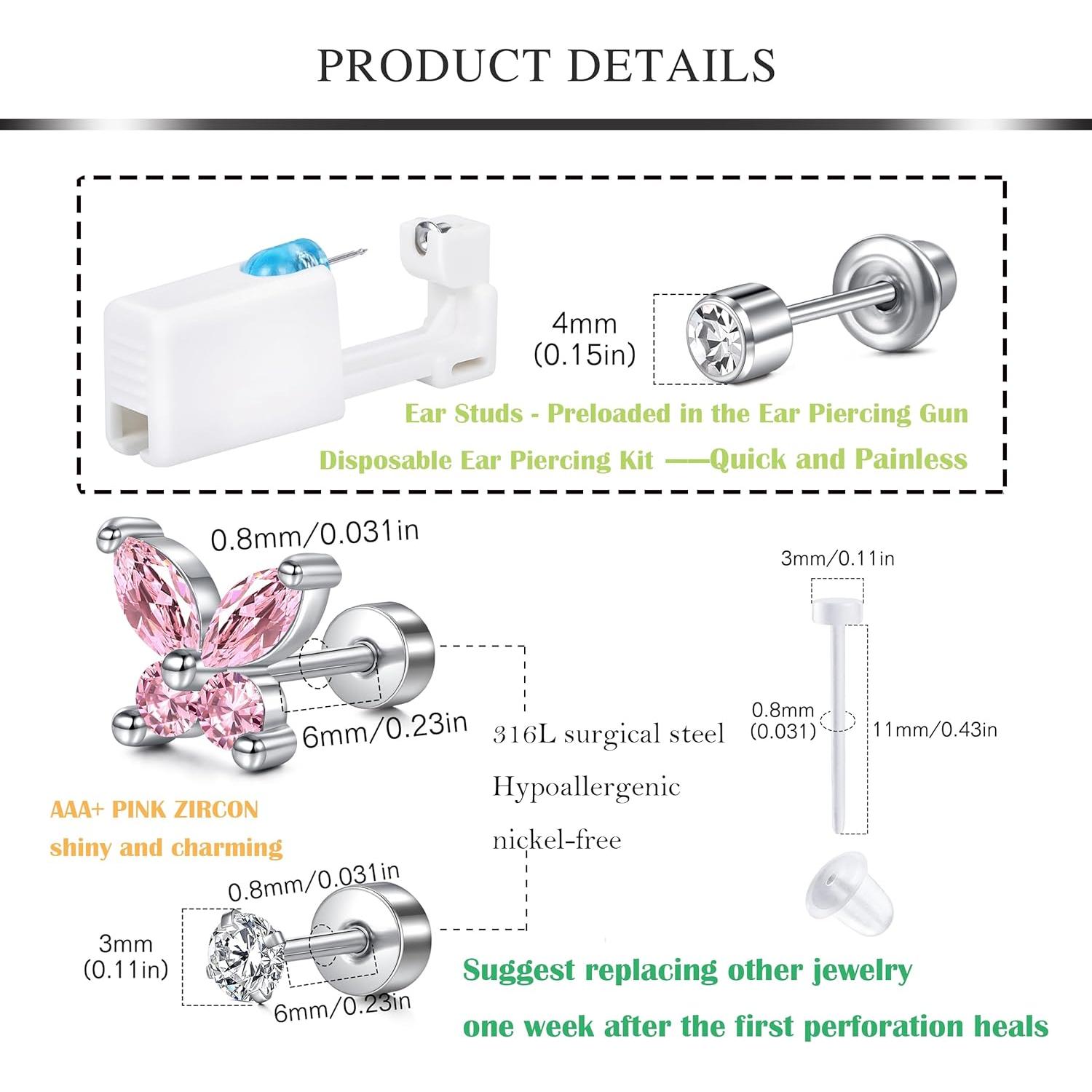 Kit de Perforación de Orejas AVYRING 20G Hipoalergénico Rosa