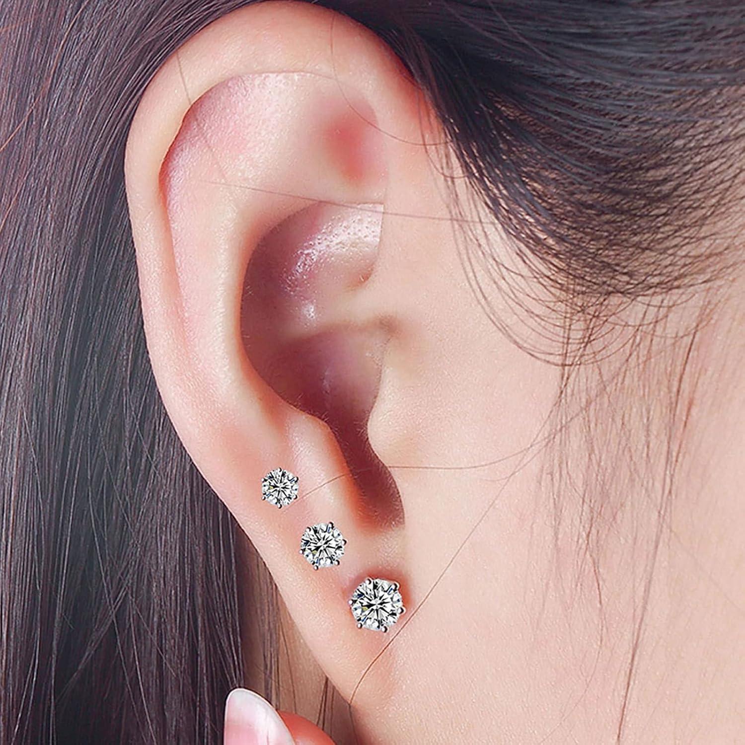 Kit de perforación de orejas SLVIEKAE con aretes CZ 4mm