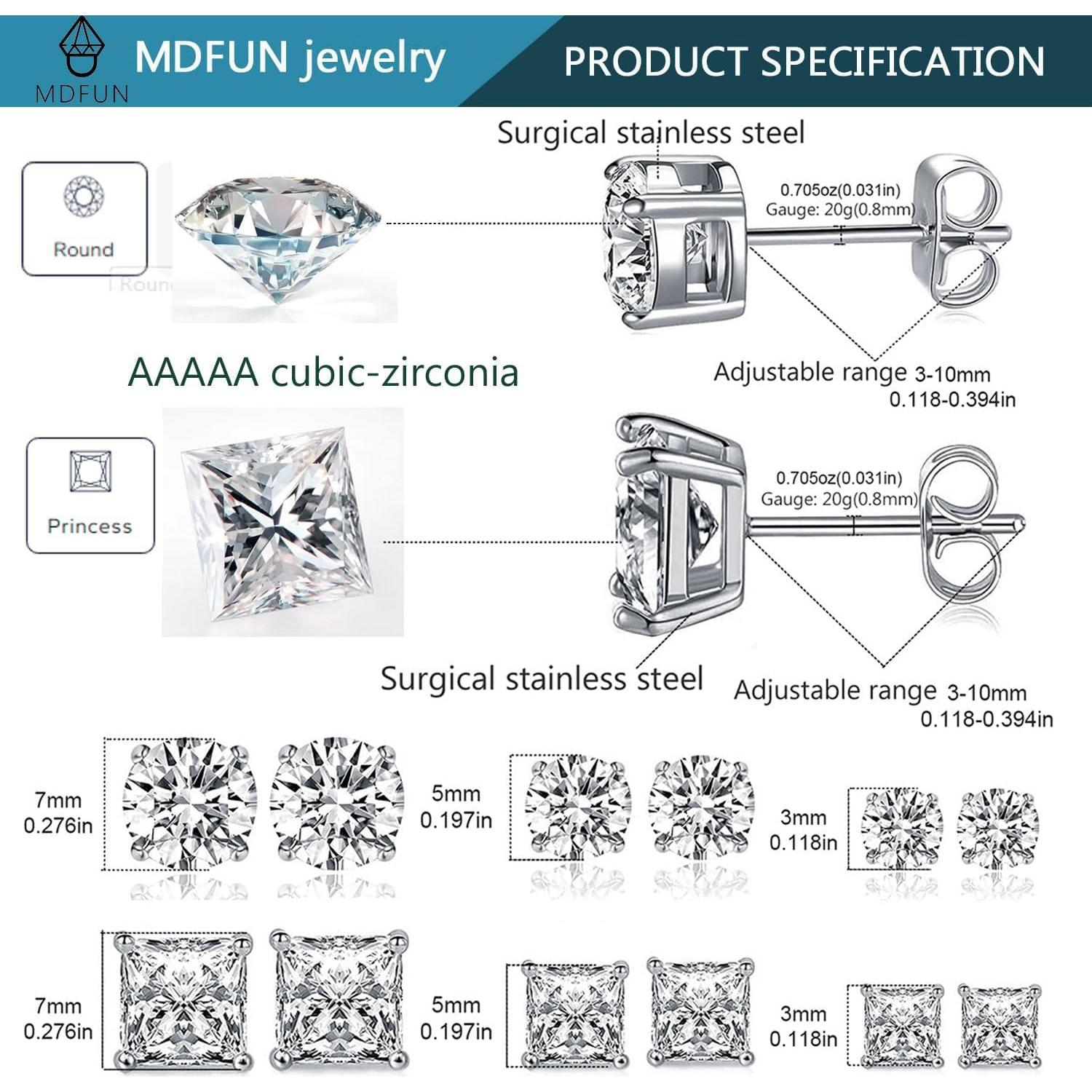 Pendientes de Stud MDFUN 6 Pares Acero Inoxidable Hipoalergénicos