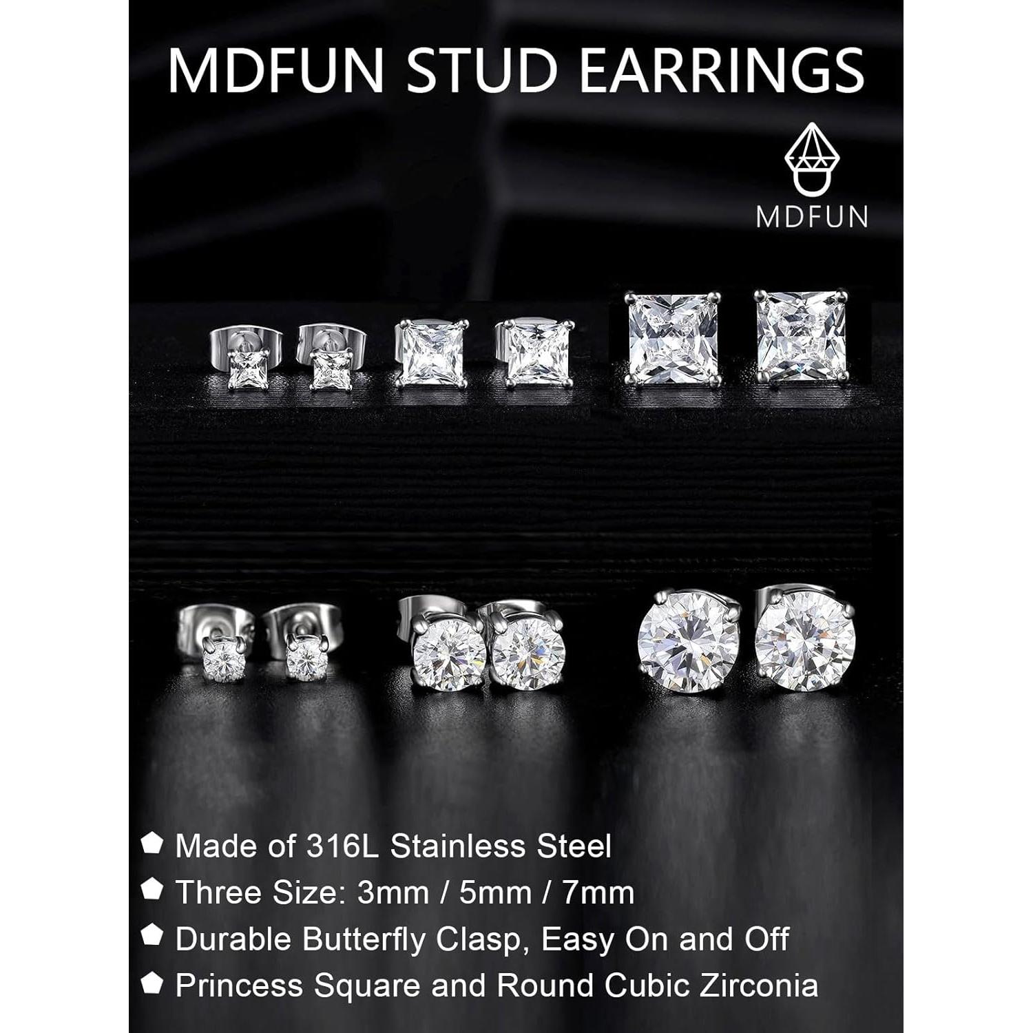 Pendientes de Stud MDFUN 6 Pares Acero Inoxidable Hipoalergénicos