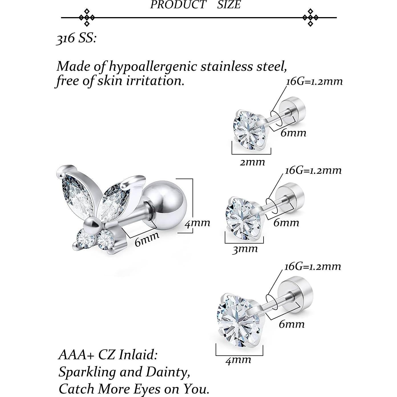 Kit de Perforación de Orejas Vsnnsns Acero Quirúrgico 16G