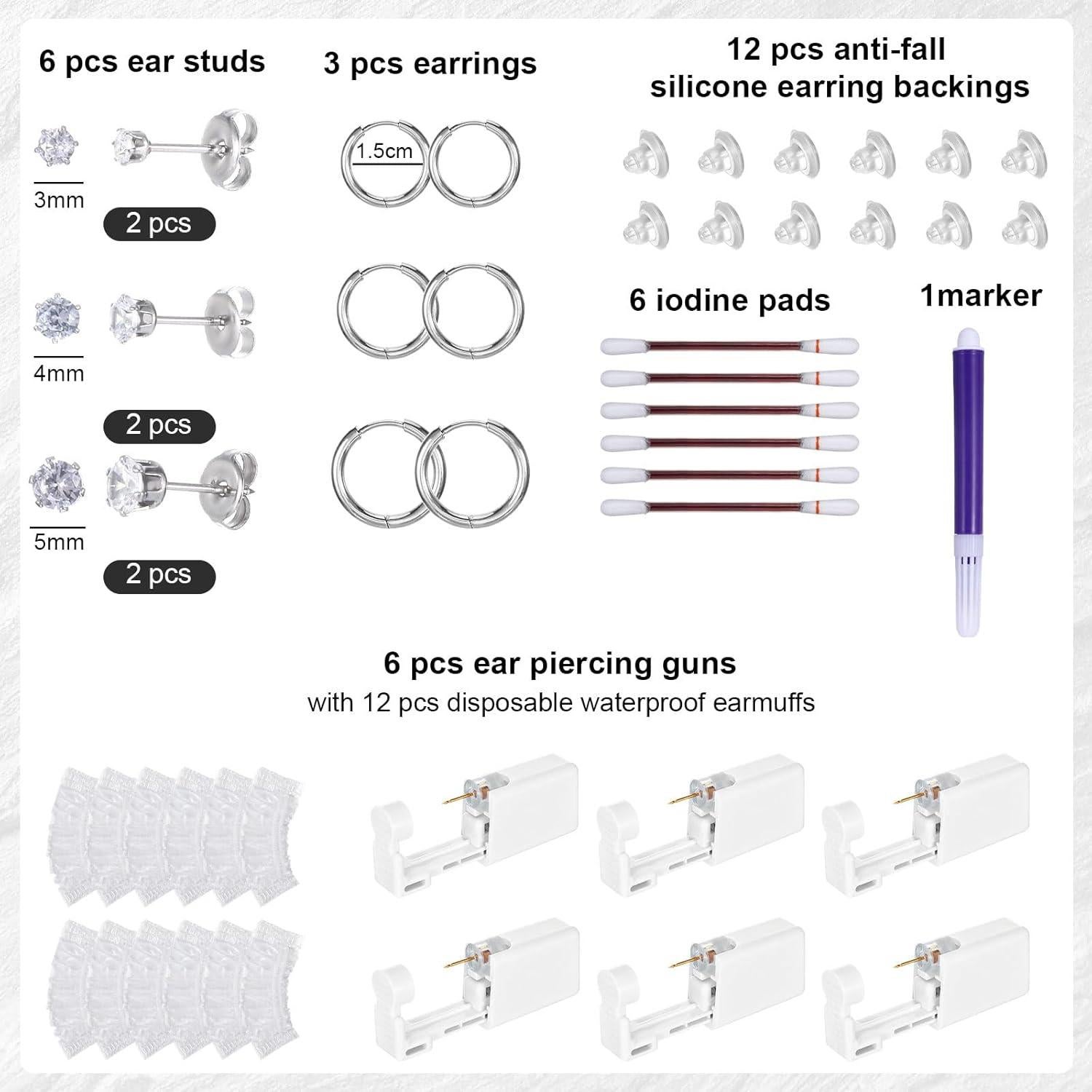 Kit de Perforación de Orejas Desechable Heygueo 49 Piezas
