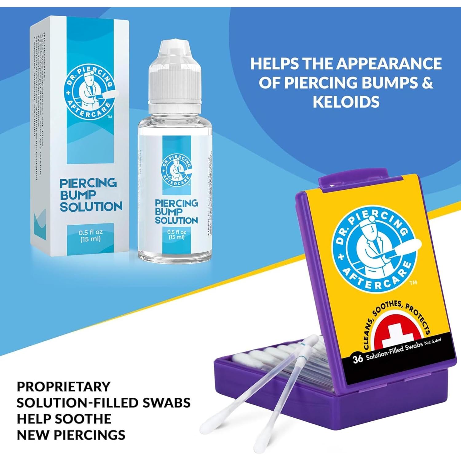 Dr. Piercing Aftercare Paquete de Hisopos y Solución Salina 68g