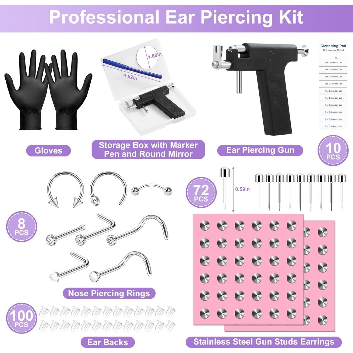 Kit de Perforación de Oídos Dexpinzo con 72 Pendientes