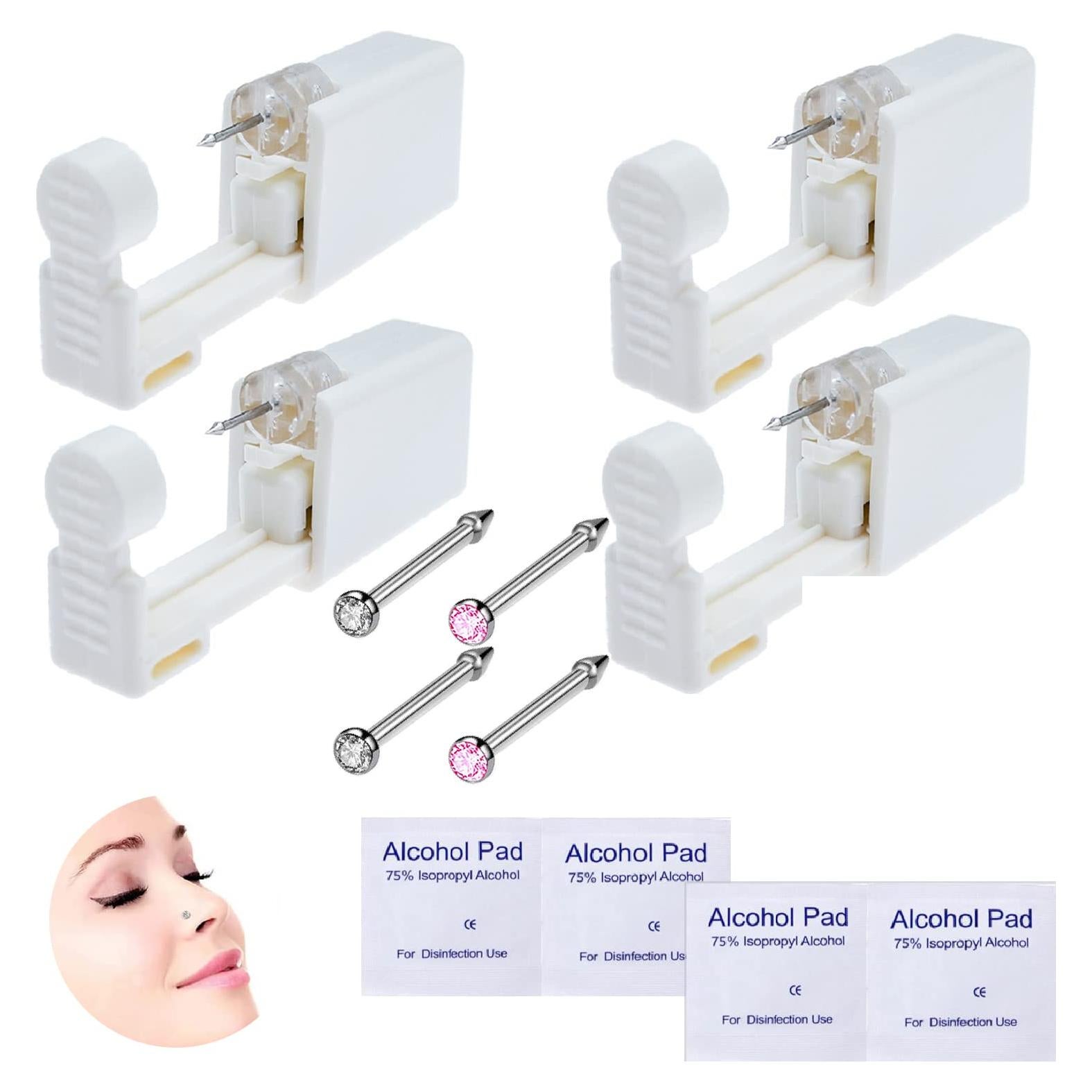 Kit de Perforación de Nariz Desechable YUYYU 4 Piezas Blanco/Rosa