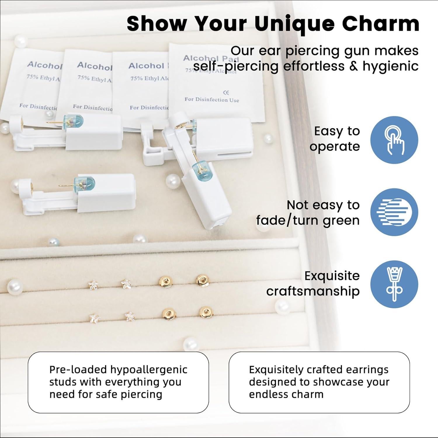 Kit de Perforación de Orejas Nunpag 12 Pcs Acero Inoxidable